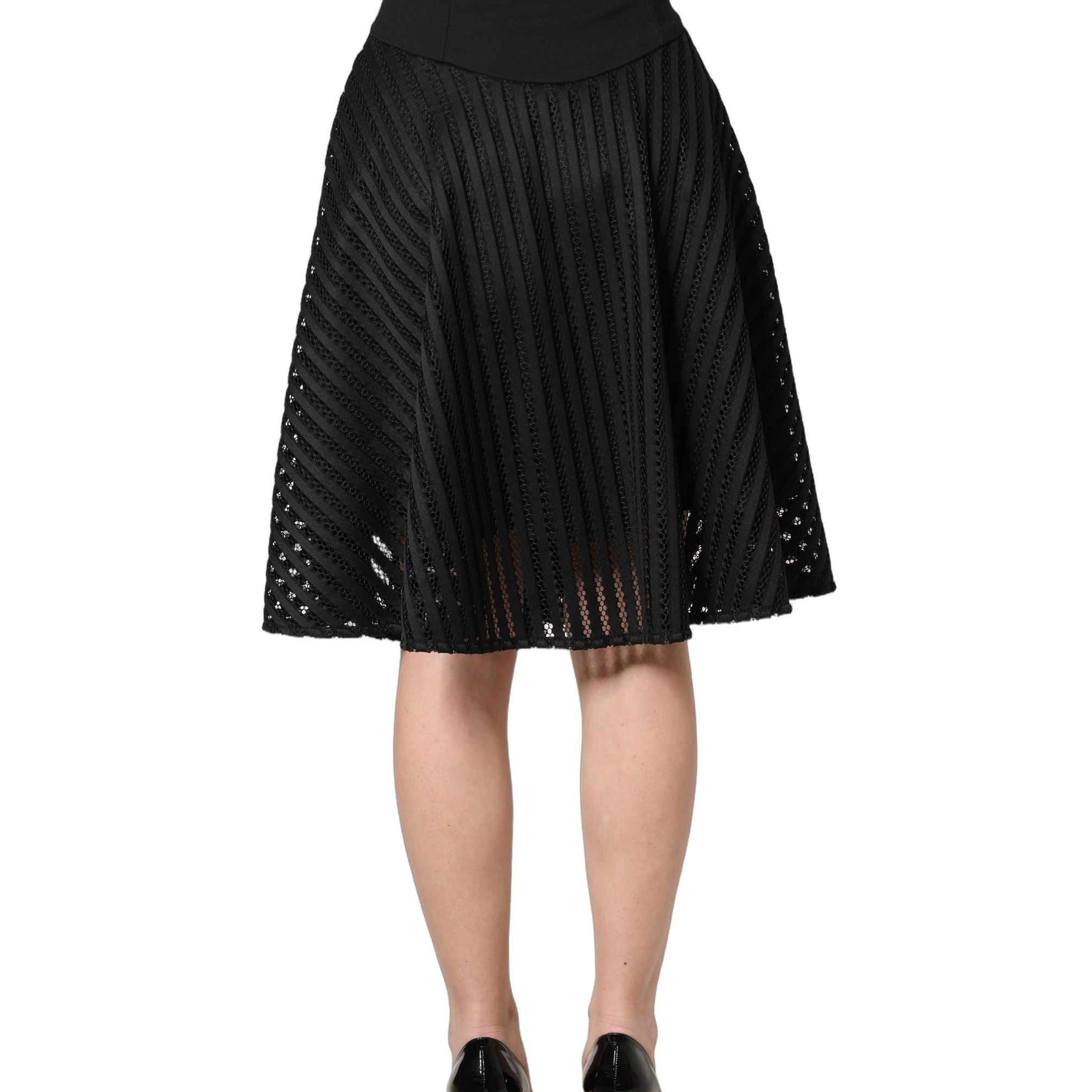 PINKO Cotton Striped Flared Silhouette Aline Midi Black