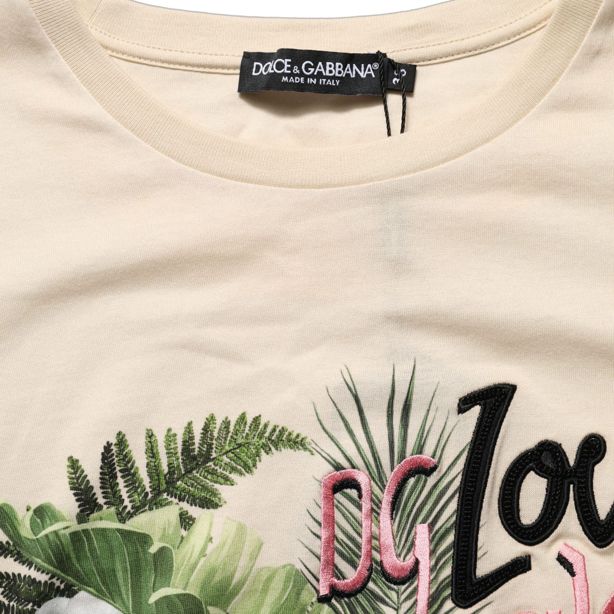 Dolce & Gabbana Beige Jungle Print Cotton Round Neck T-Shirt