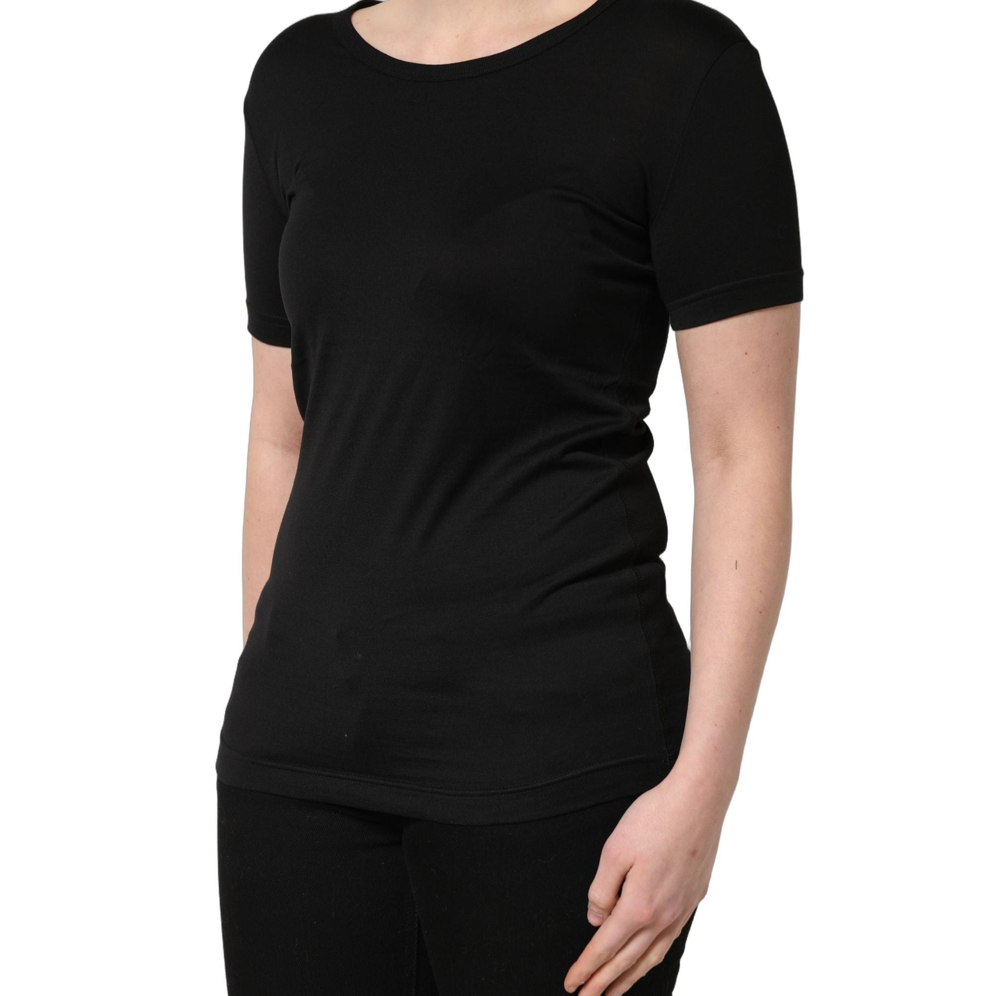 Dolce & Gabbana Black Cotton Round Neck Short Sleeves T-Shirt