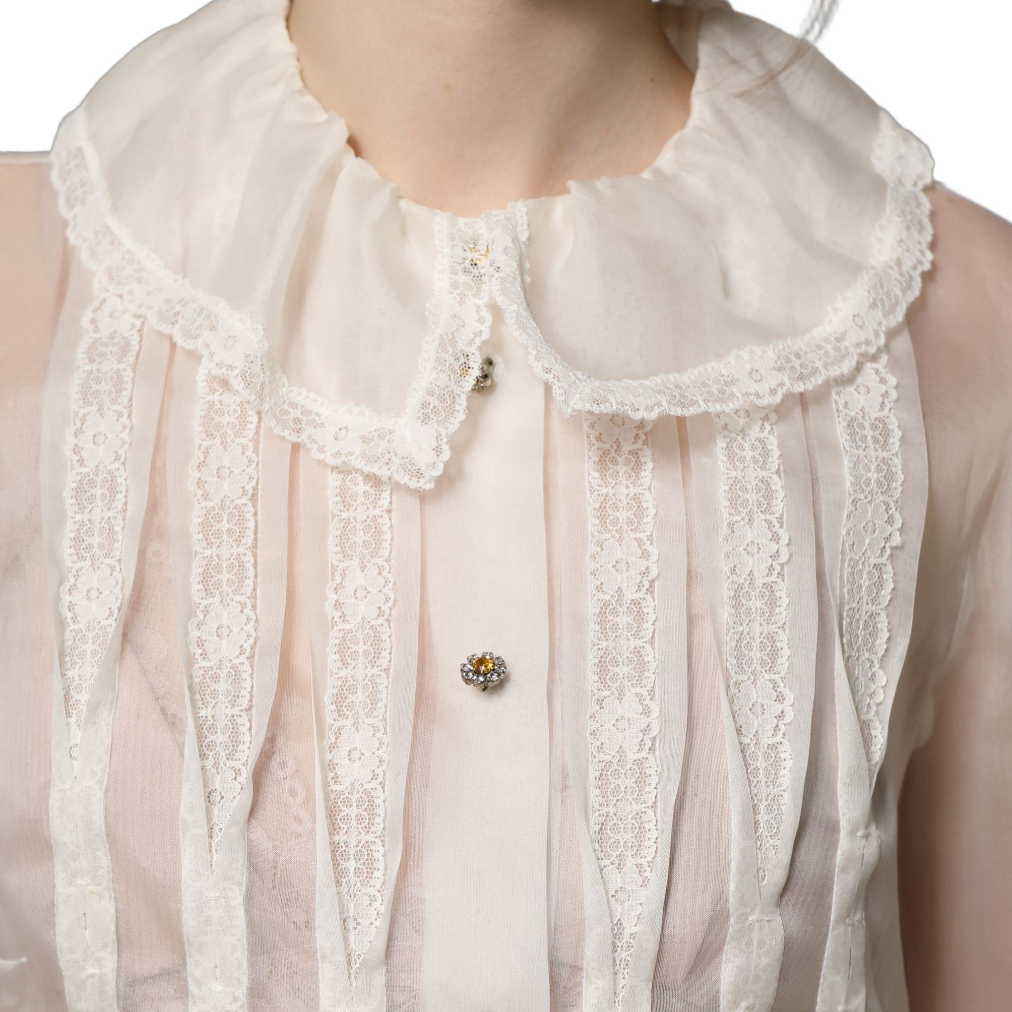 Dolce & Gabbana White Ruffled Sheer Silk Buttoned Blouse Top