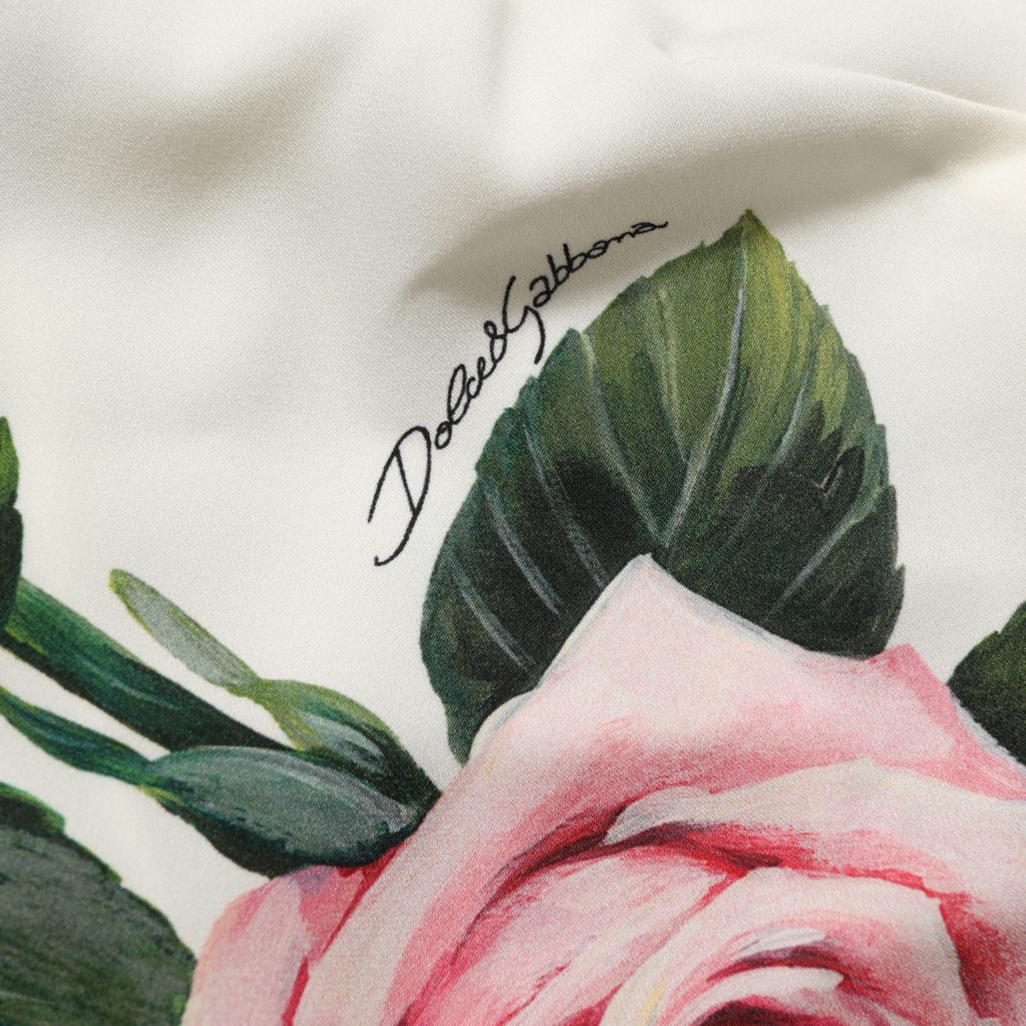 Dolce & Gabbana White Rose Print Lace Silk Camisole Tank Top