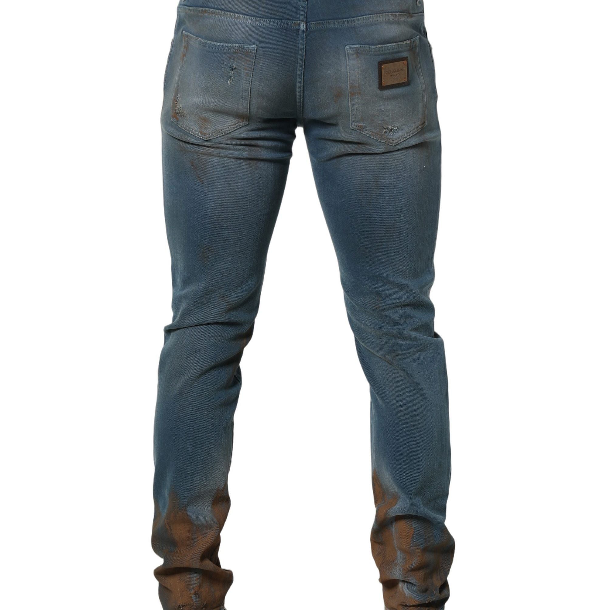 Dolce & Gabbana Blue Distressed Mid Waist Skinny Denim Jeans