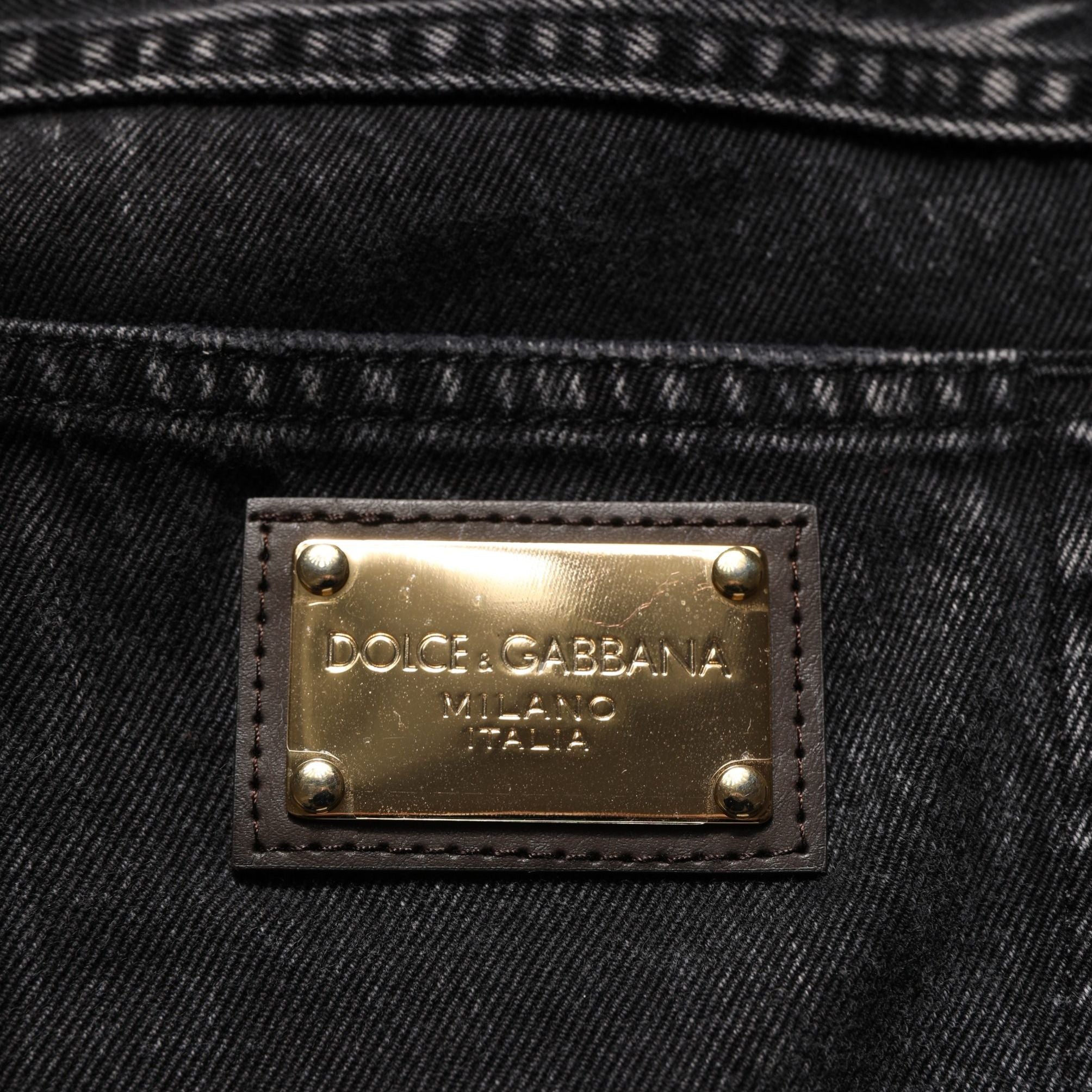 Dolce & Gabbana Black Distressed Cotton Straight Denim Jeans