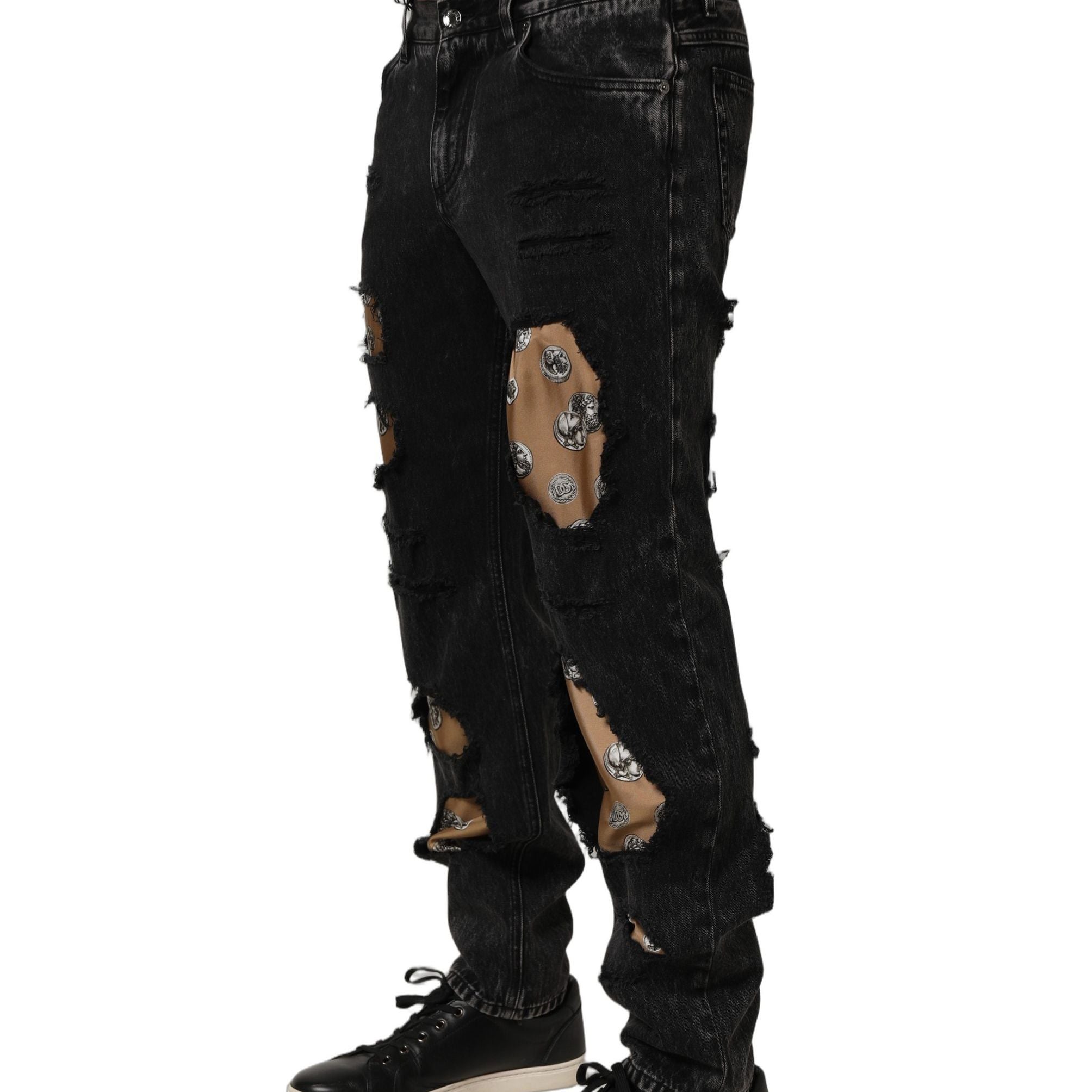Dolce & Gabbana Black Distressed Cotton Straight Denim Jeans