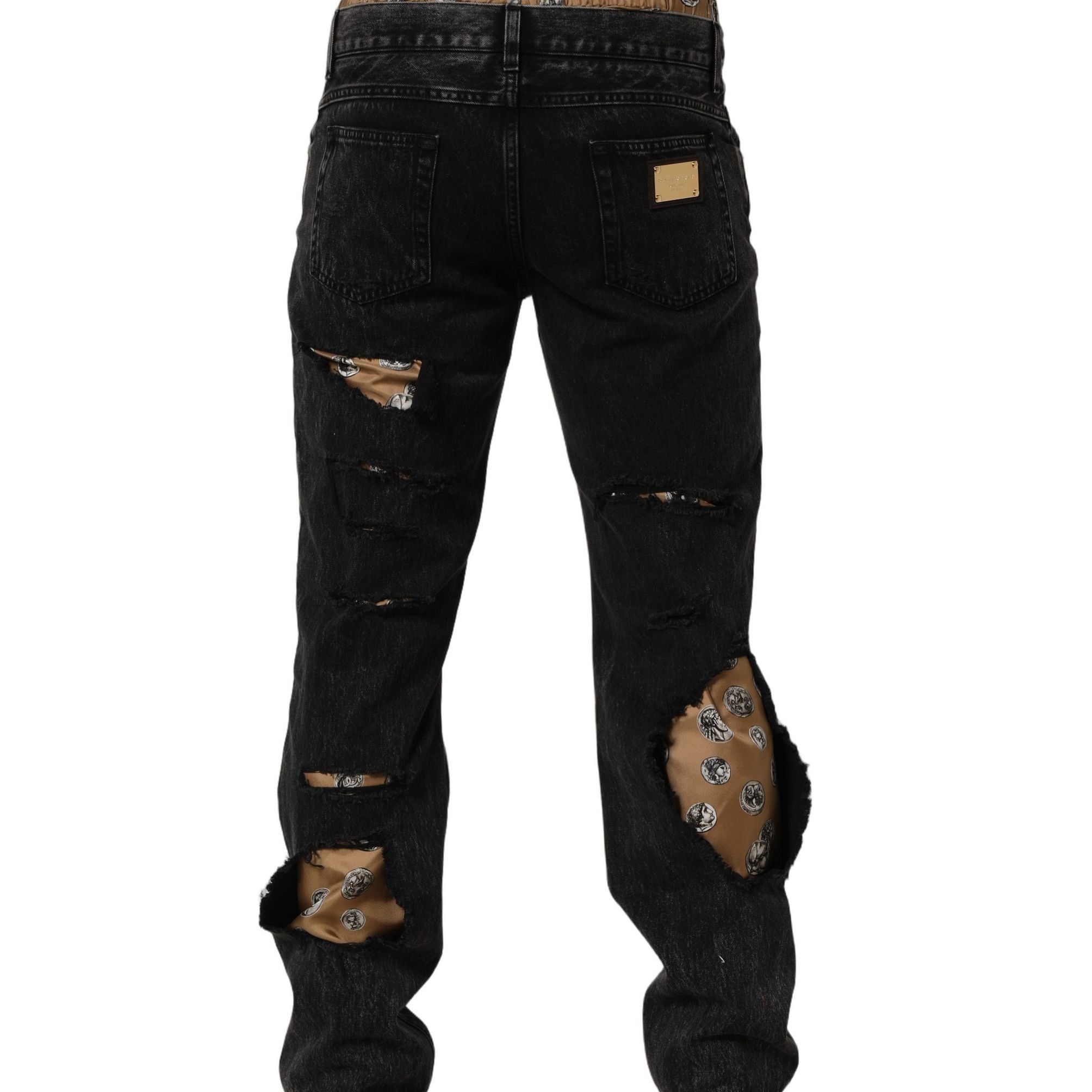 Dolce & Gabbana Black Distressed Cotton Straight Denim Jeans