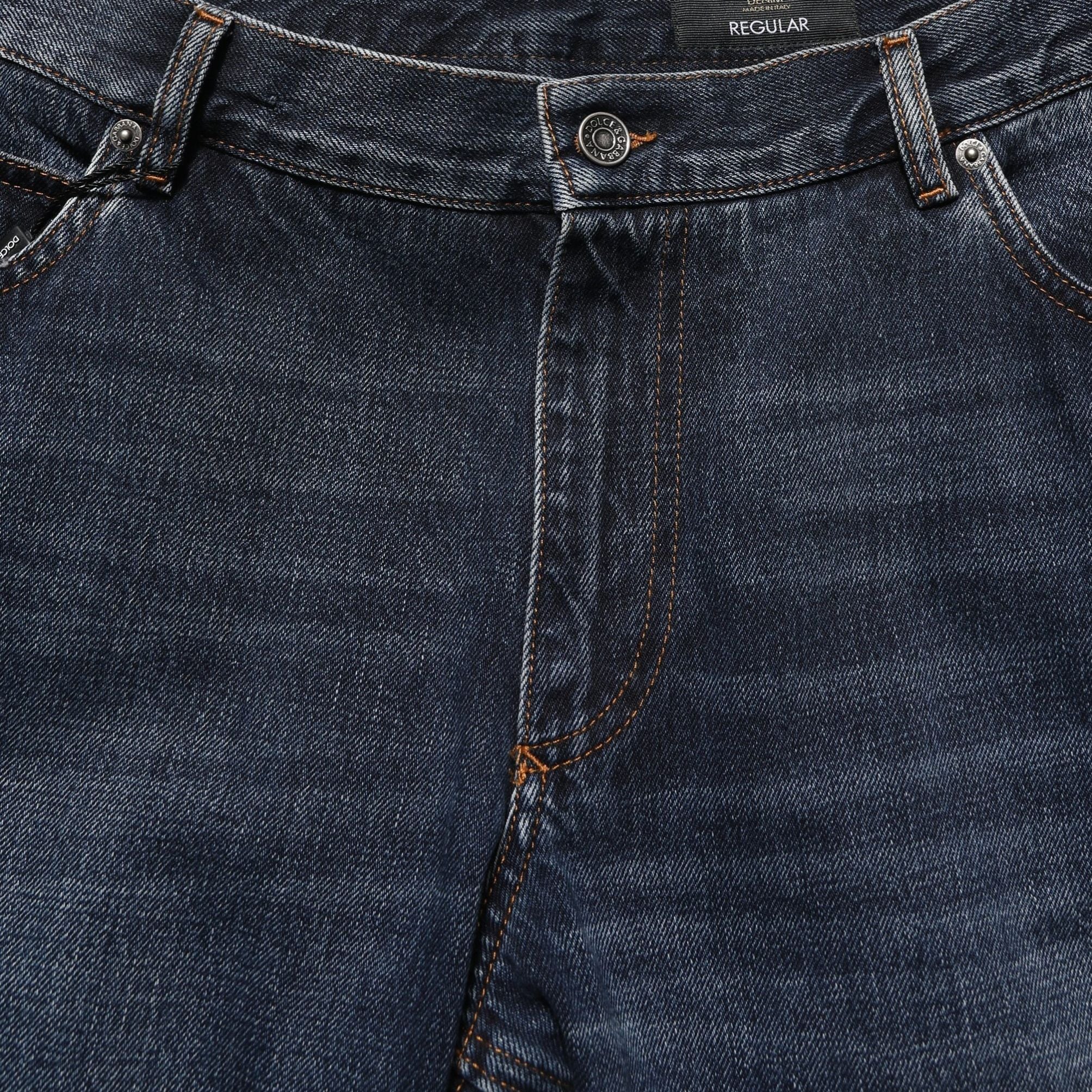 Dolce & Gabbana Dark Blue Washed MidWaist Straight Denim Jeans