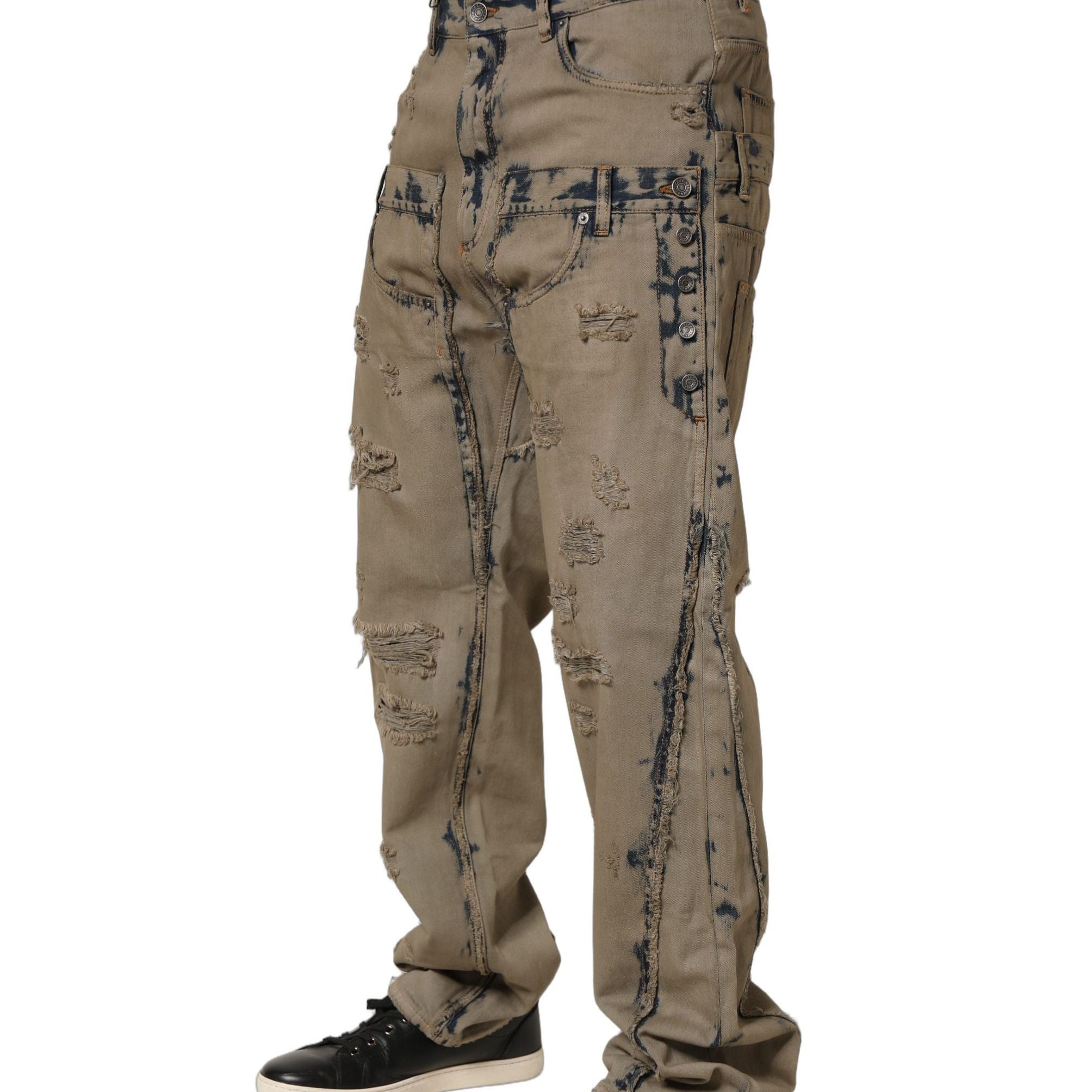 Dolce & Gabbana Beige Bleached Deconstructed Men Denim Jeans
