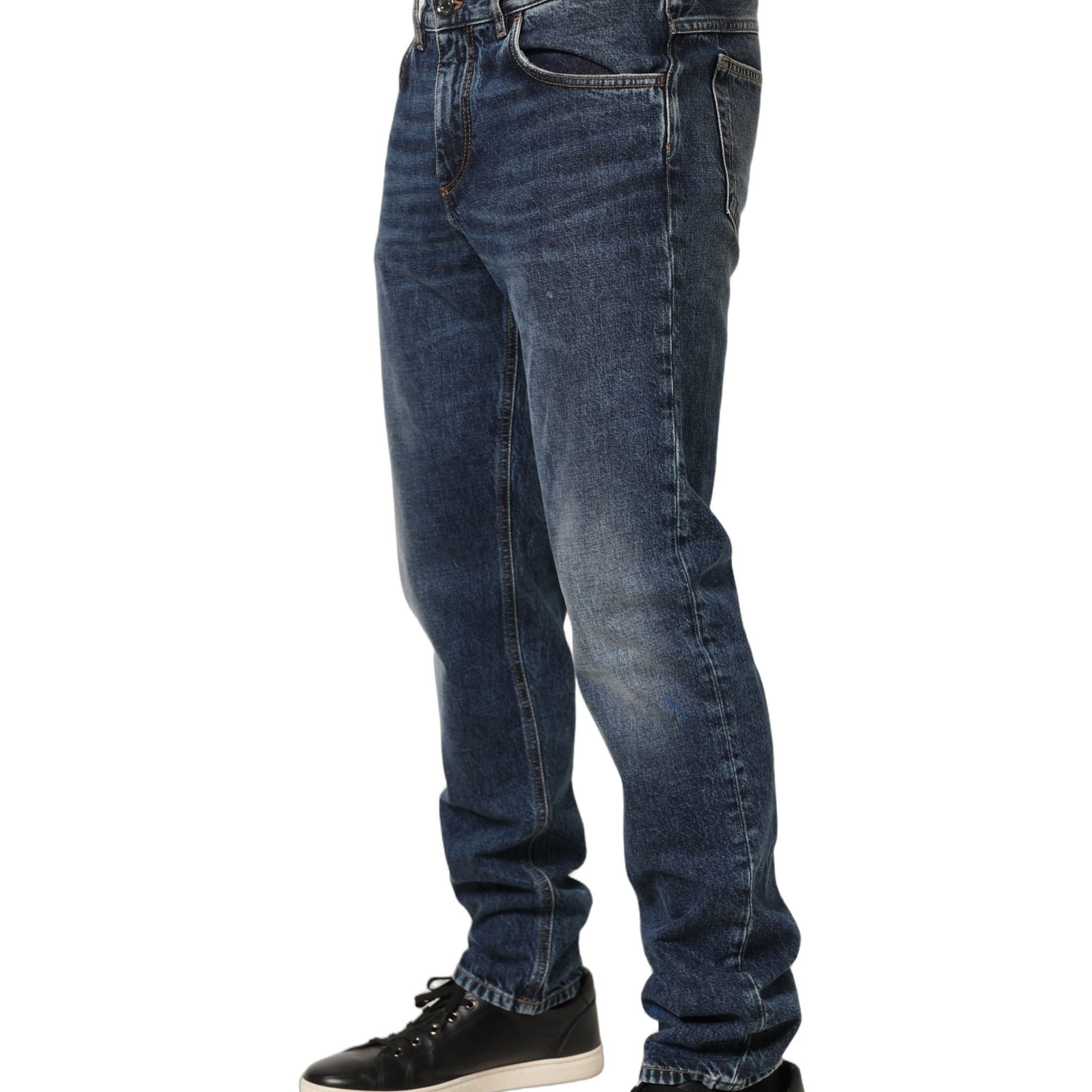 Dolce & Gabbana Dark Blue Washed Mid Waist Straight Men Denim Jeans