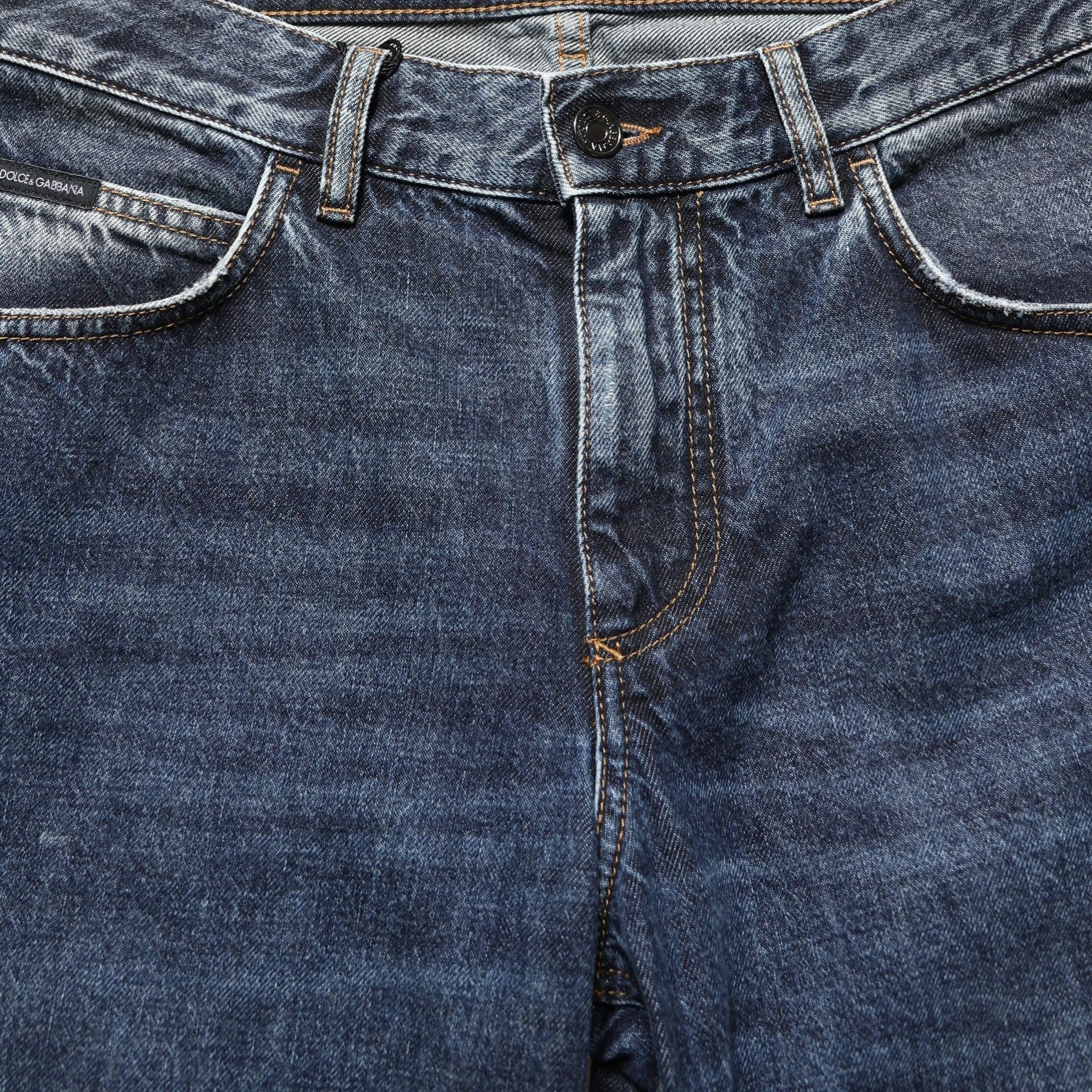 Dolce & Gabbana Dark Blue Washed Mid Waist Straight Men Denim Jeans