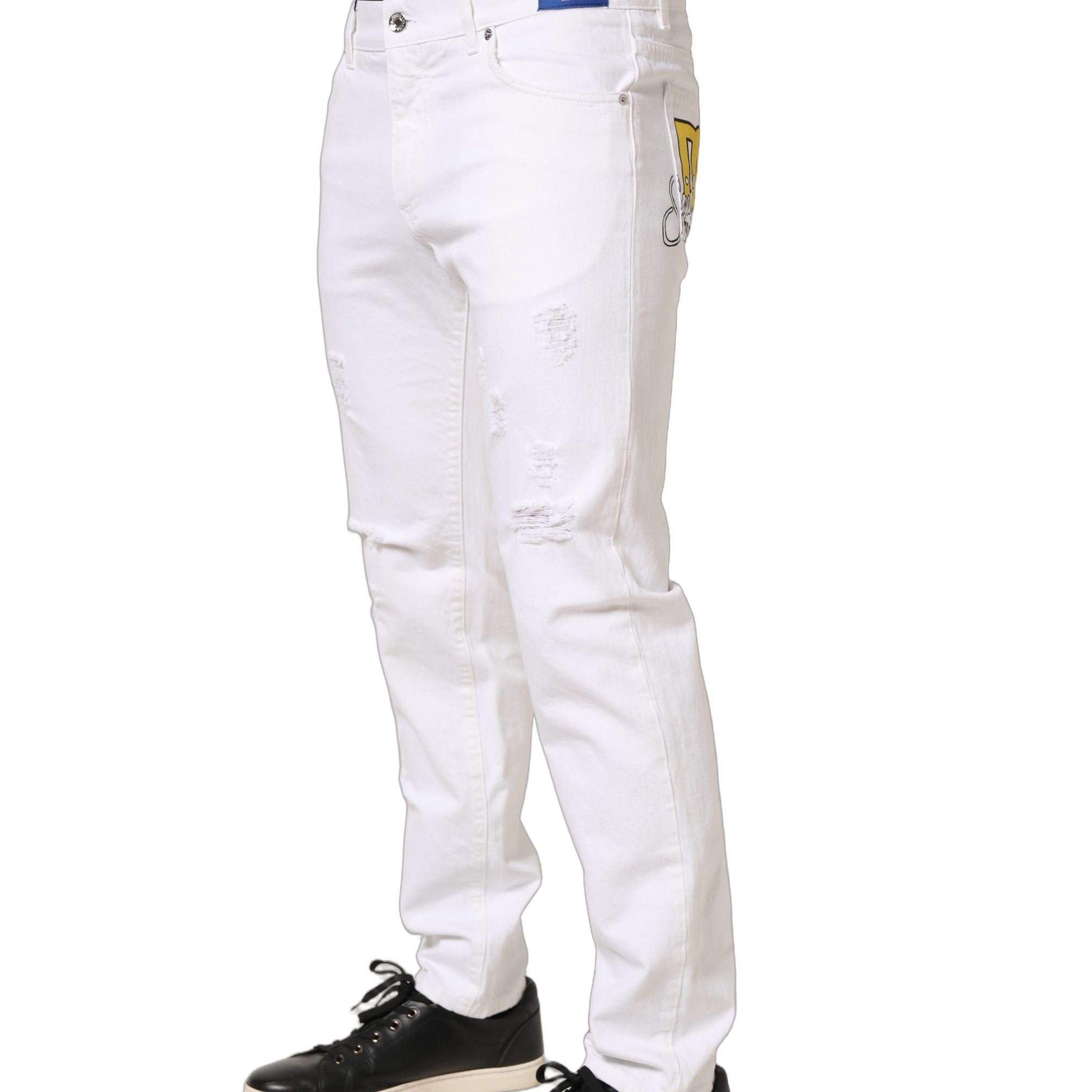 Dolce & Gabbana White Cotton Ripped Slim Fit Men Denim Jeans