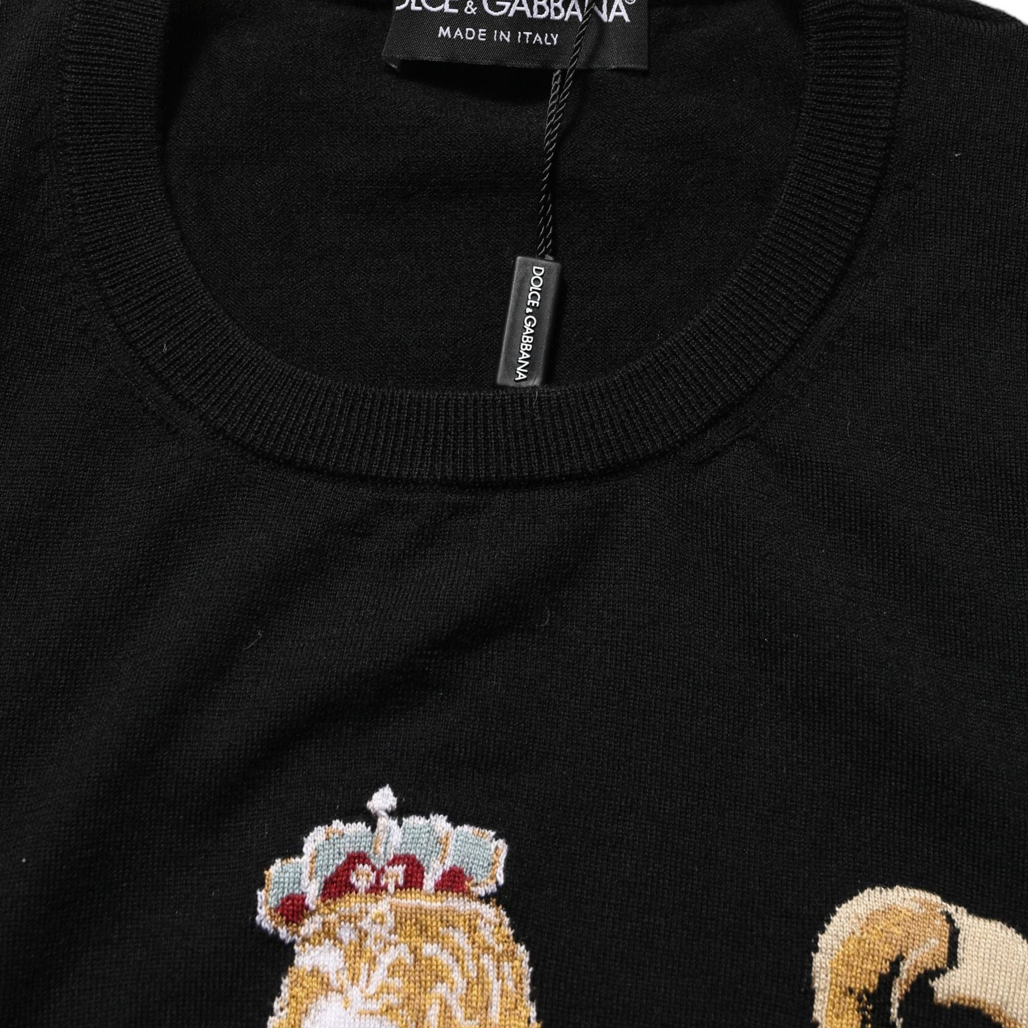 Dolce & Gabbana Black Angels Wool Crew Neck Pullover Sweater
