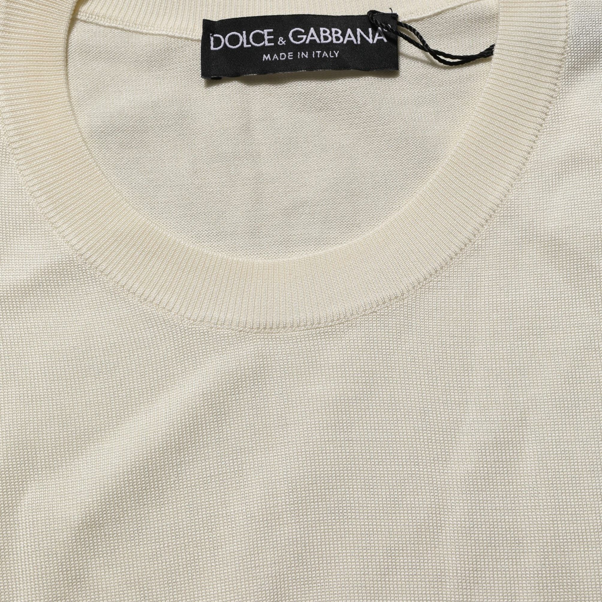 Dolce & Gabbana Off White 3/4 Sleeves Crewneck Pullover Sweater