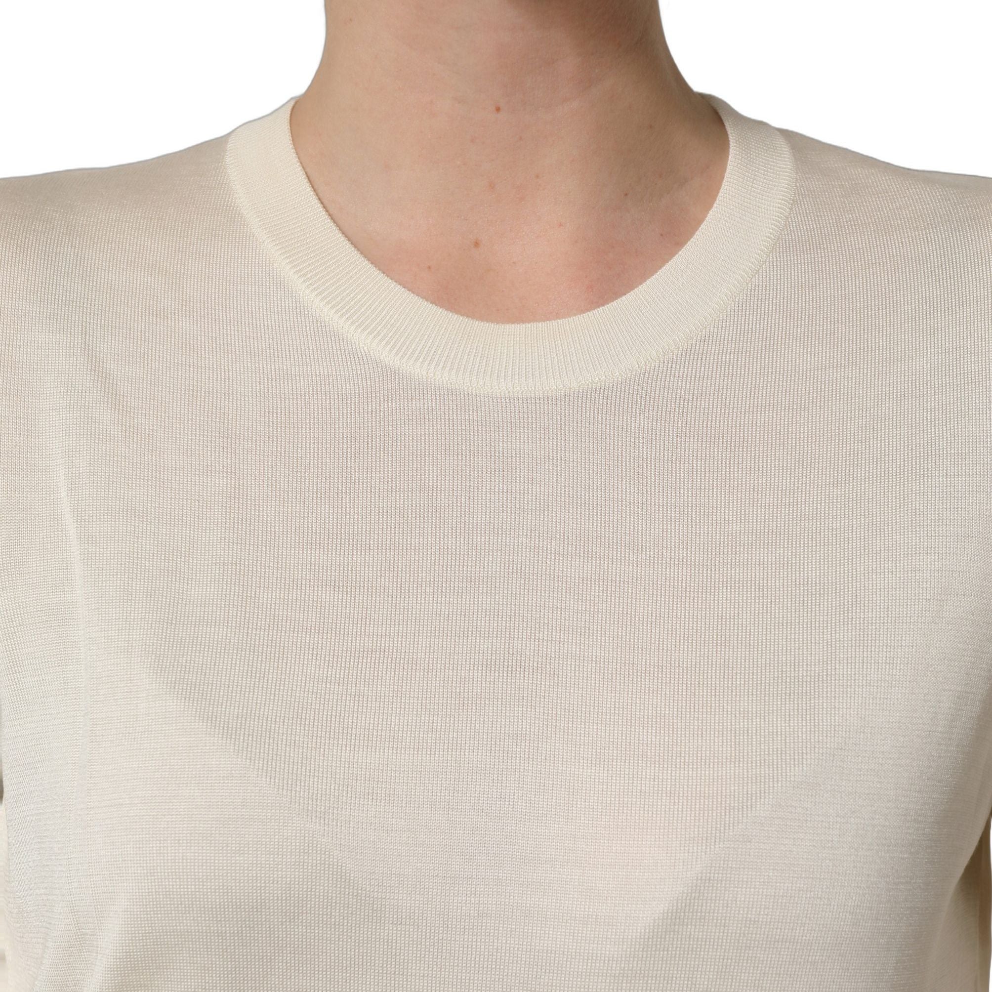 Dolce & Gabbana Off White 3/4 Sleeves Crewneck Pullover Sweater