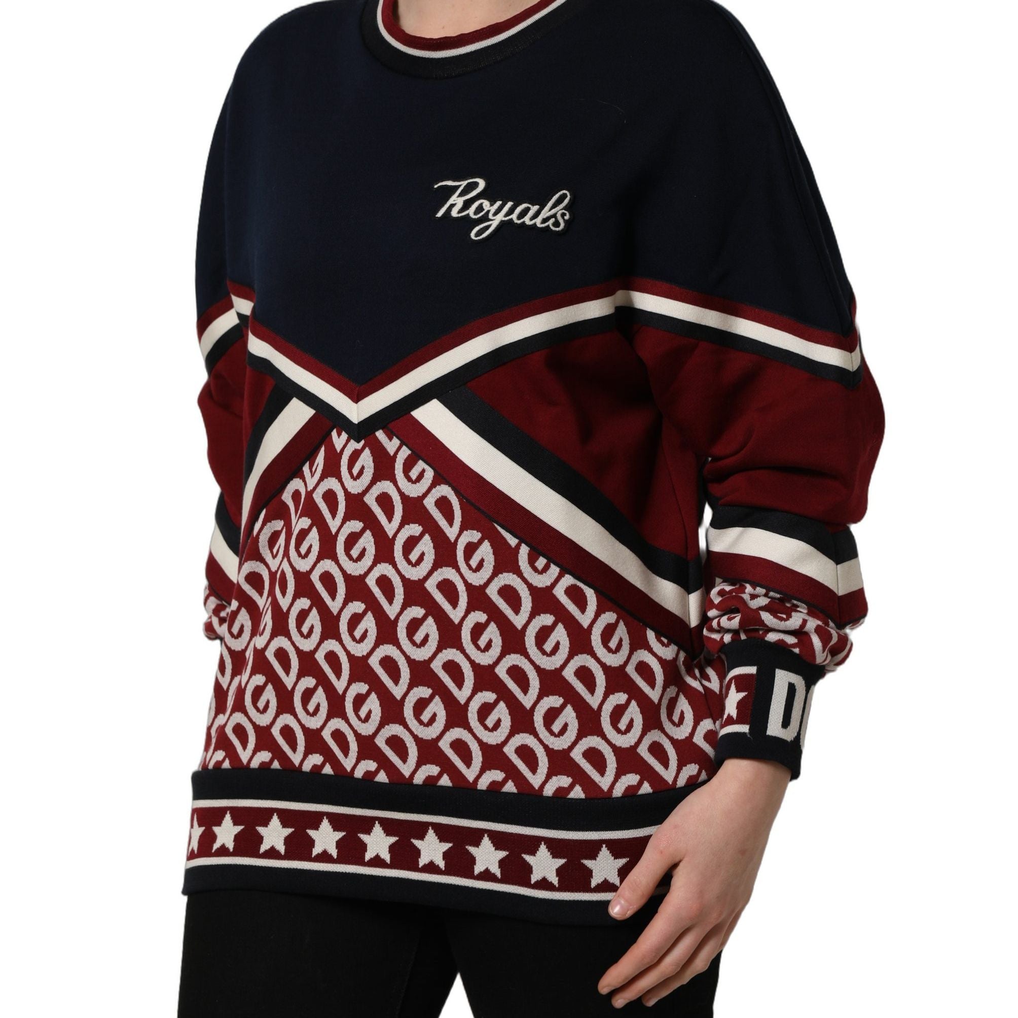 Dolce & Gabbana Blue Red Paneled 'Royals' Patch Sweatshirt Sweater