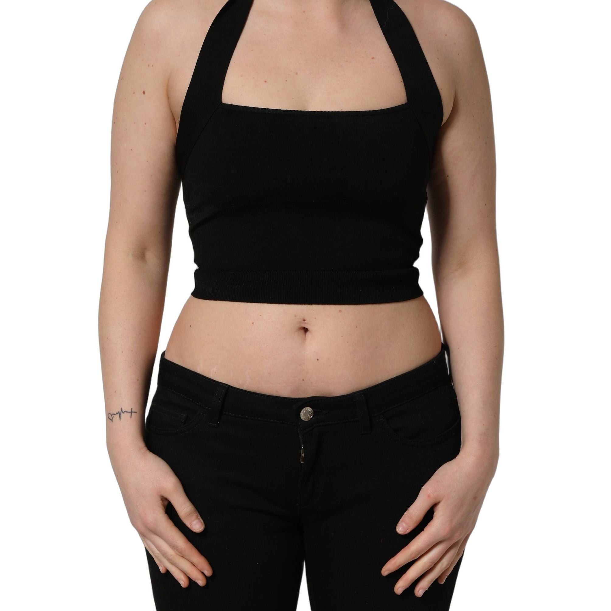 Dolce & Gabbana Black Square Neck Halter Cropped Tank Top