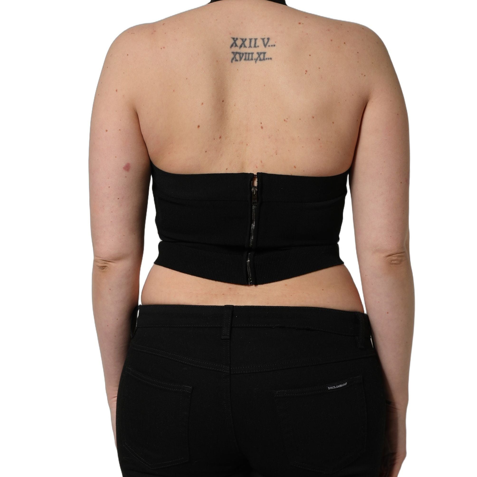 Dolce & Gabbana Black Square Neck Halter Cropped Tank Top