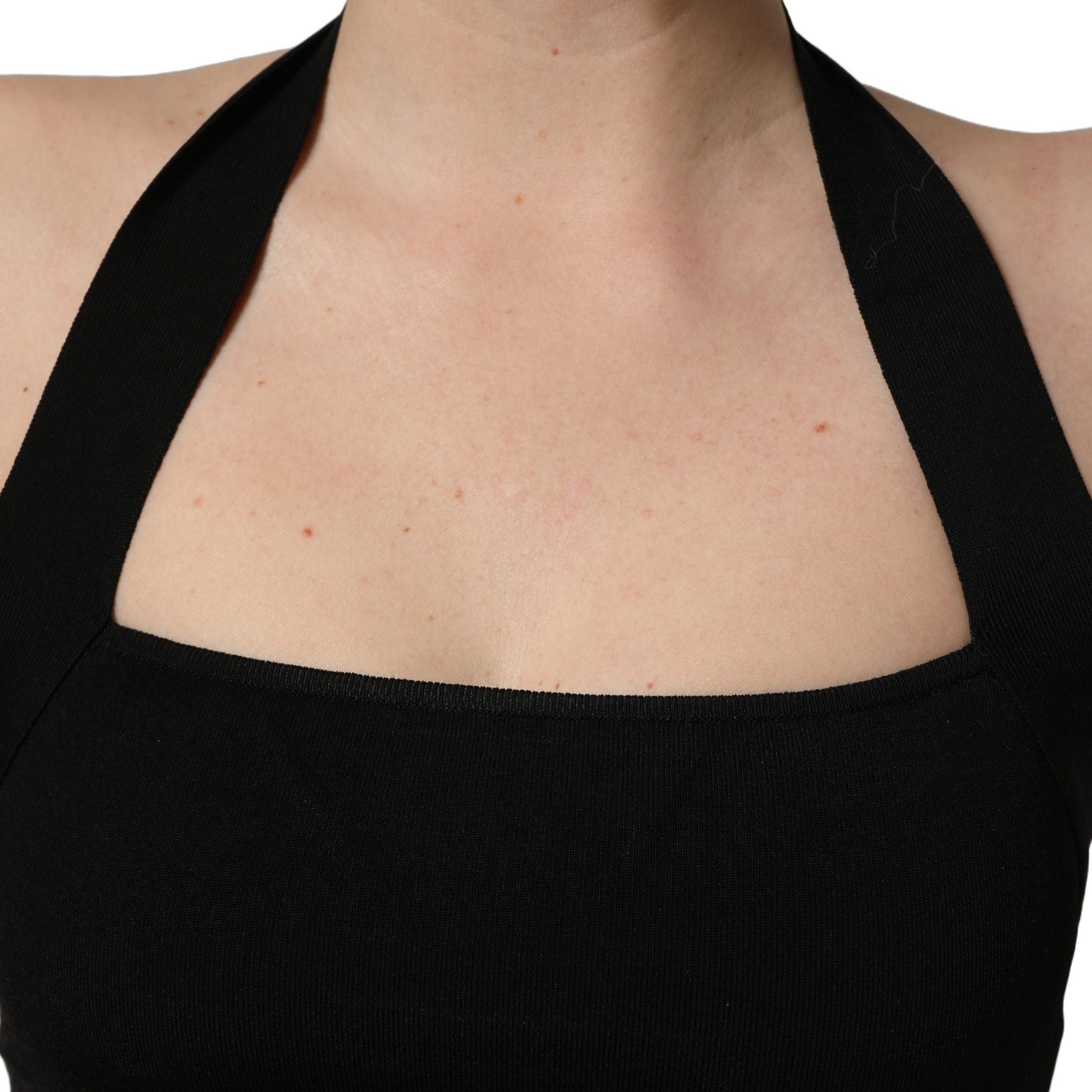Dolce & Gabbana Black Square Neck Halter Cropped Tank Top