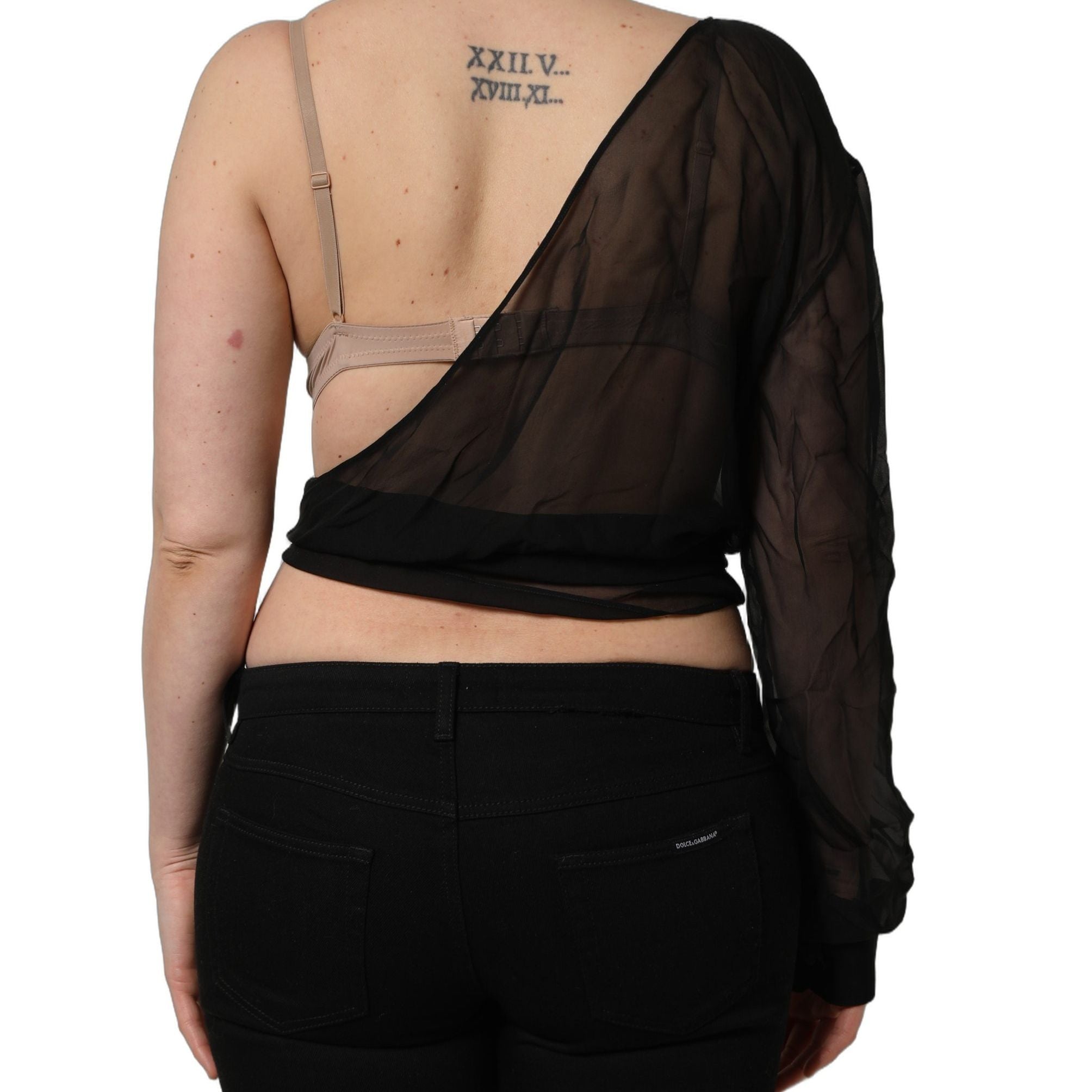 Dolce & Gabbana Black Wrap Sheer Chiffon One Shoulder Top