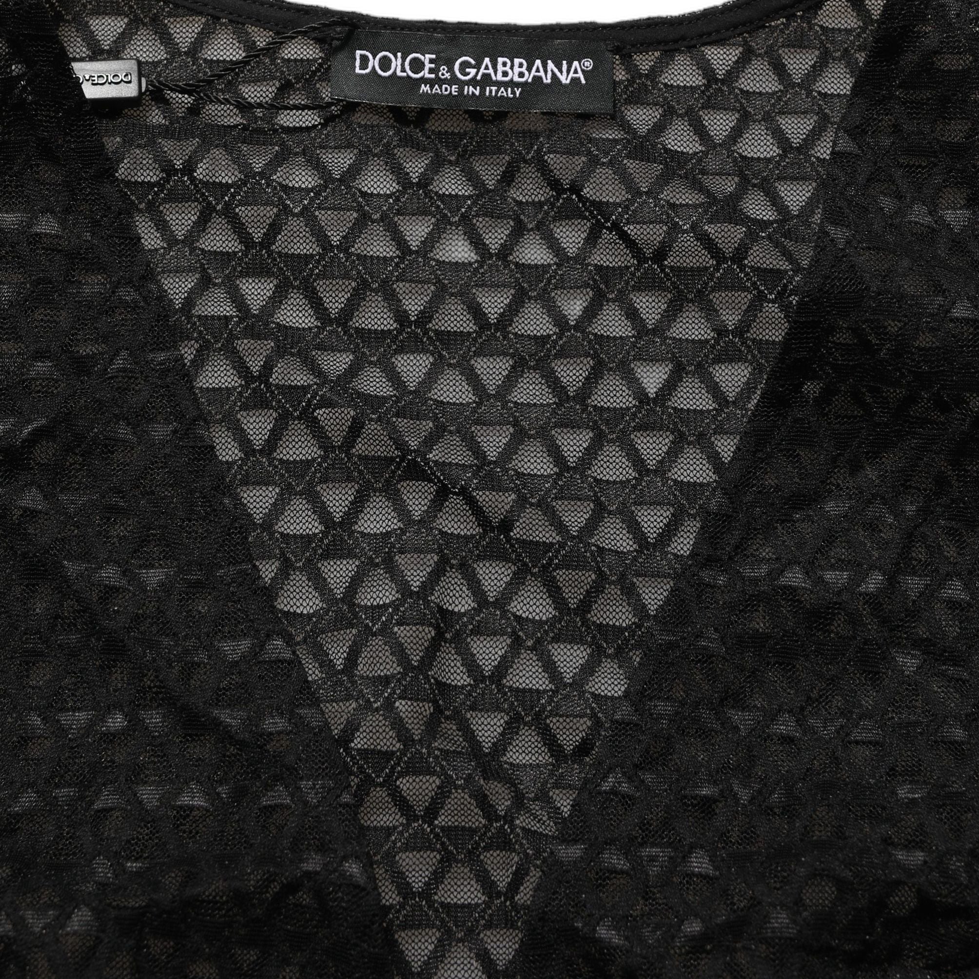 Dolce & Gabbana Black Nylon Fishnet Long Sleeve Cropped Top