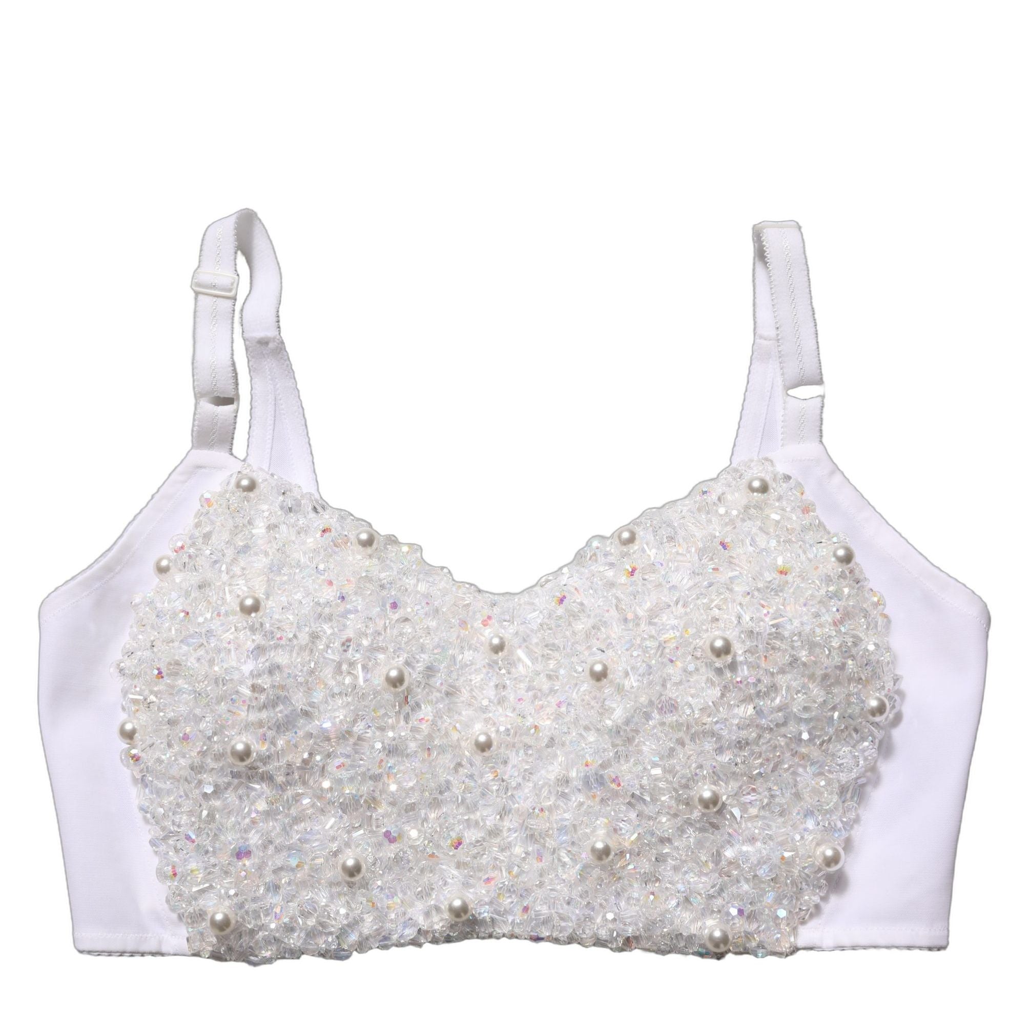 Dolce & Gabbana White Pearls Beaded Corset Bustier Crop Top