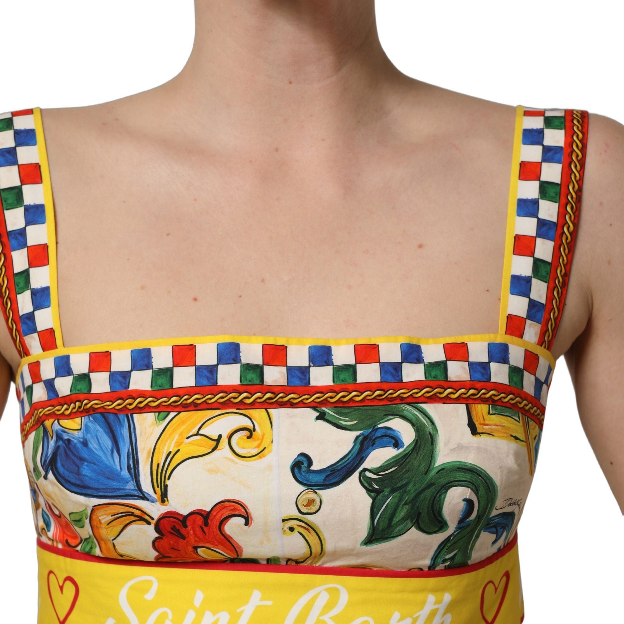 Dolce & Gabbana Multicolor Majolica Print Cotton Crop Top