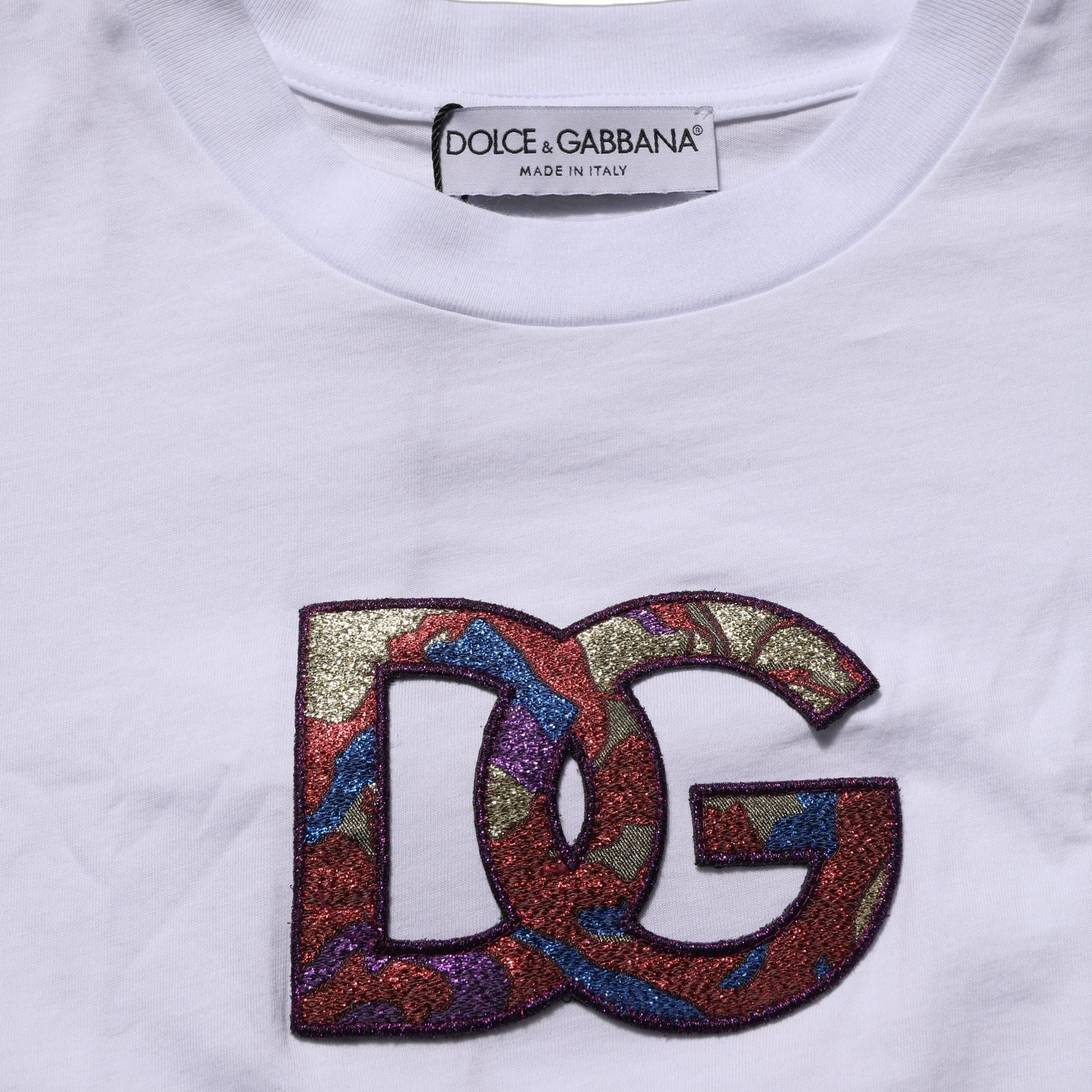Dolce & Gabbana White Cotton DG Logo Patch Crew Neck T-shirt