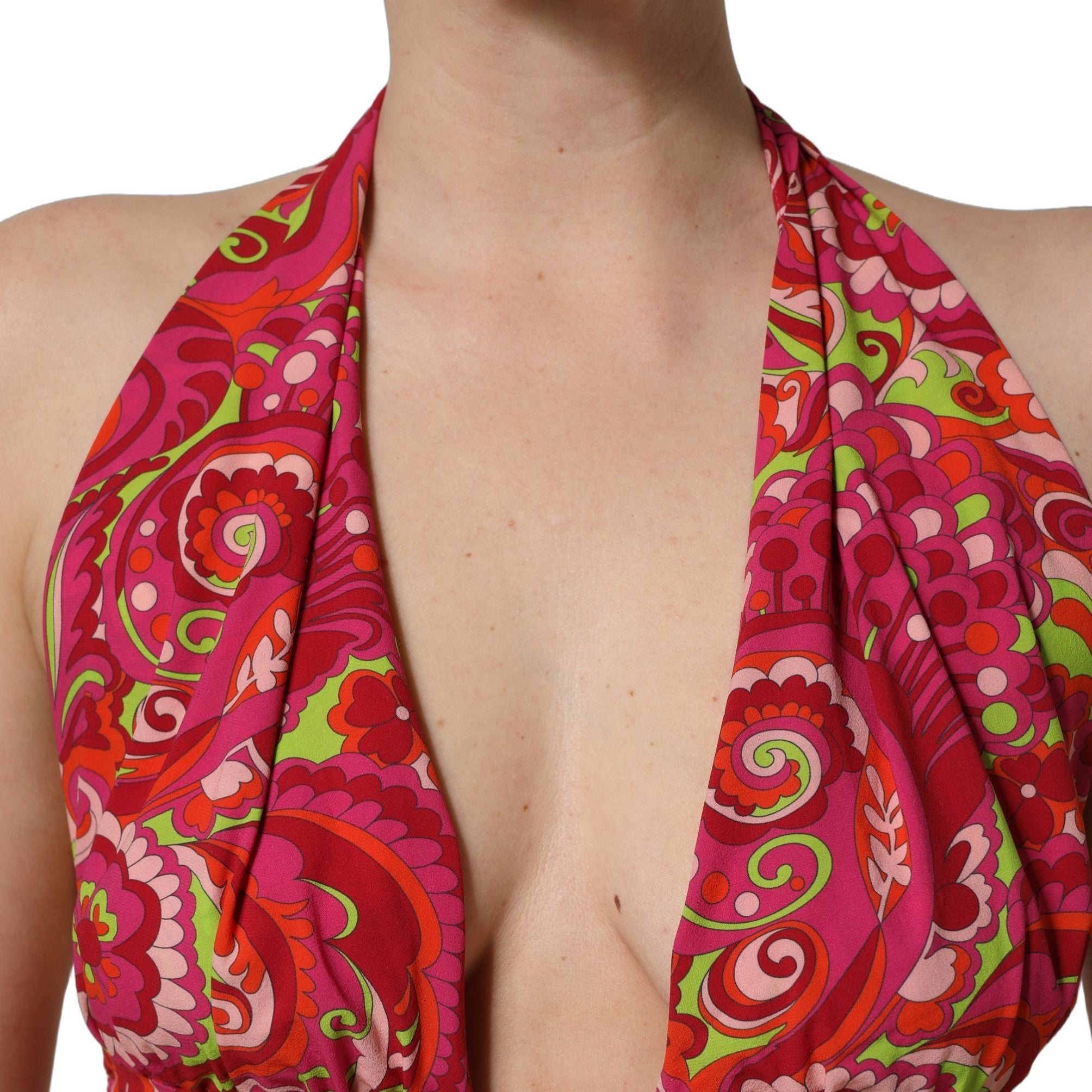 Dolce & Gabbana Red Paisley Silk Halter Neck Crop Tank Top
