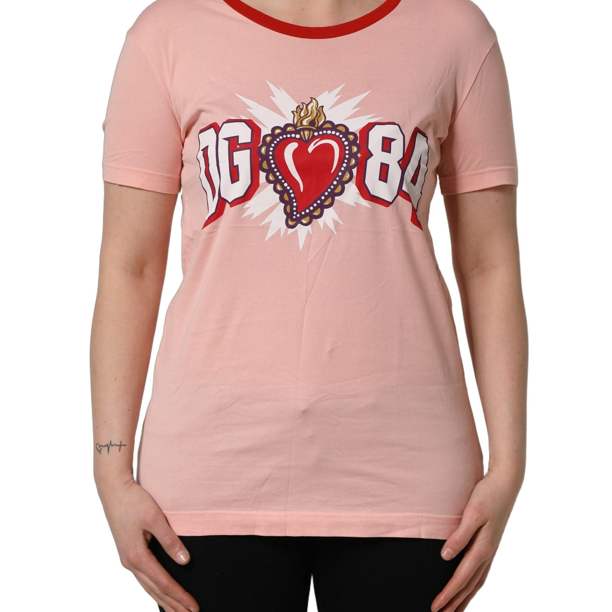 Dolce & Gabbana Pink Graphic Print Cotton Crew Neck T-shirt