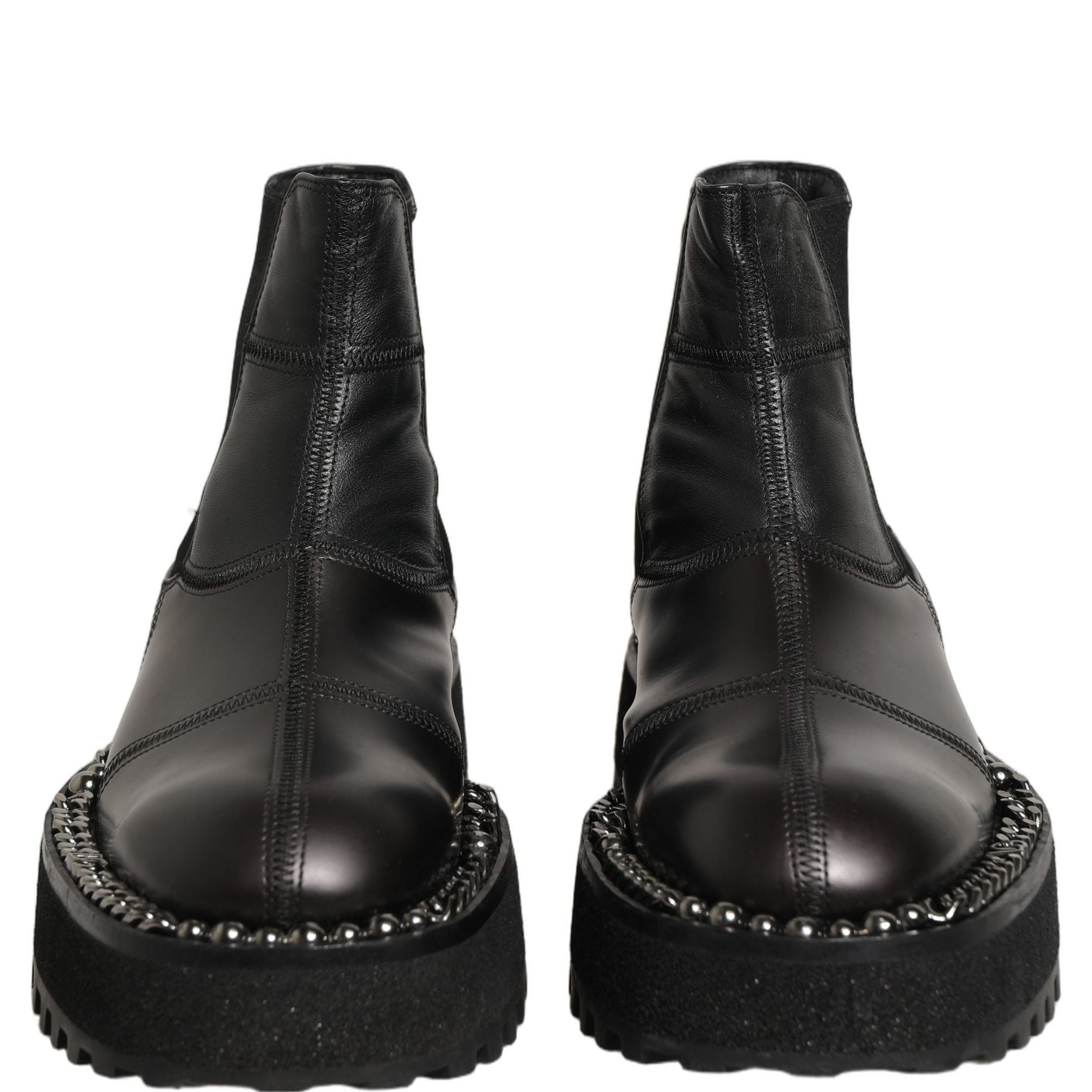 Dolce & Gabbana Black Leather Slip On Chelsea Boots Shoes