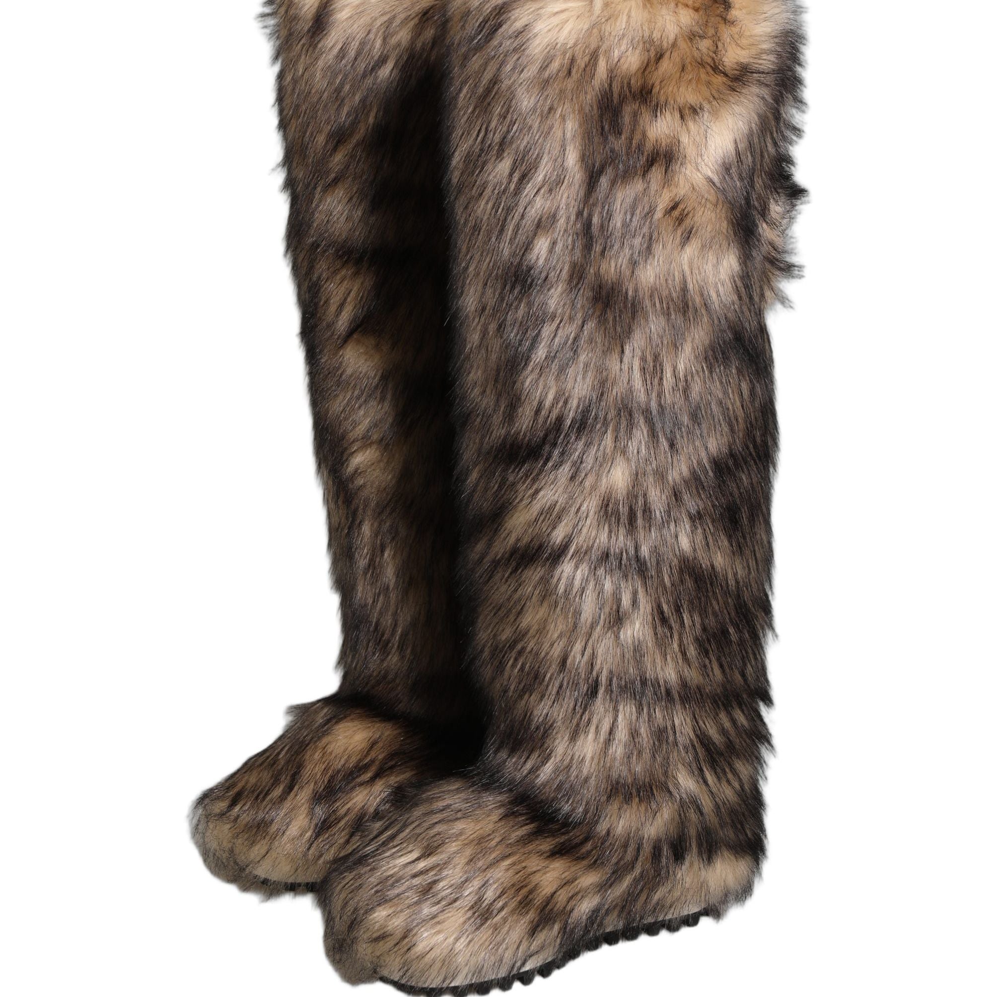 Dolce & Gabbana Brown Faux Skim Ski Fur Knee High Boots Shoes