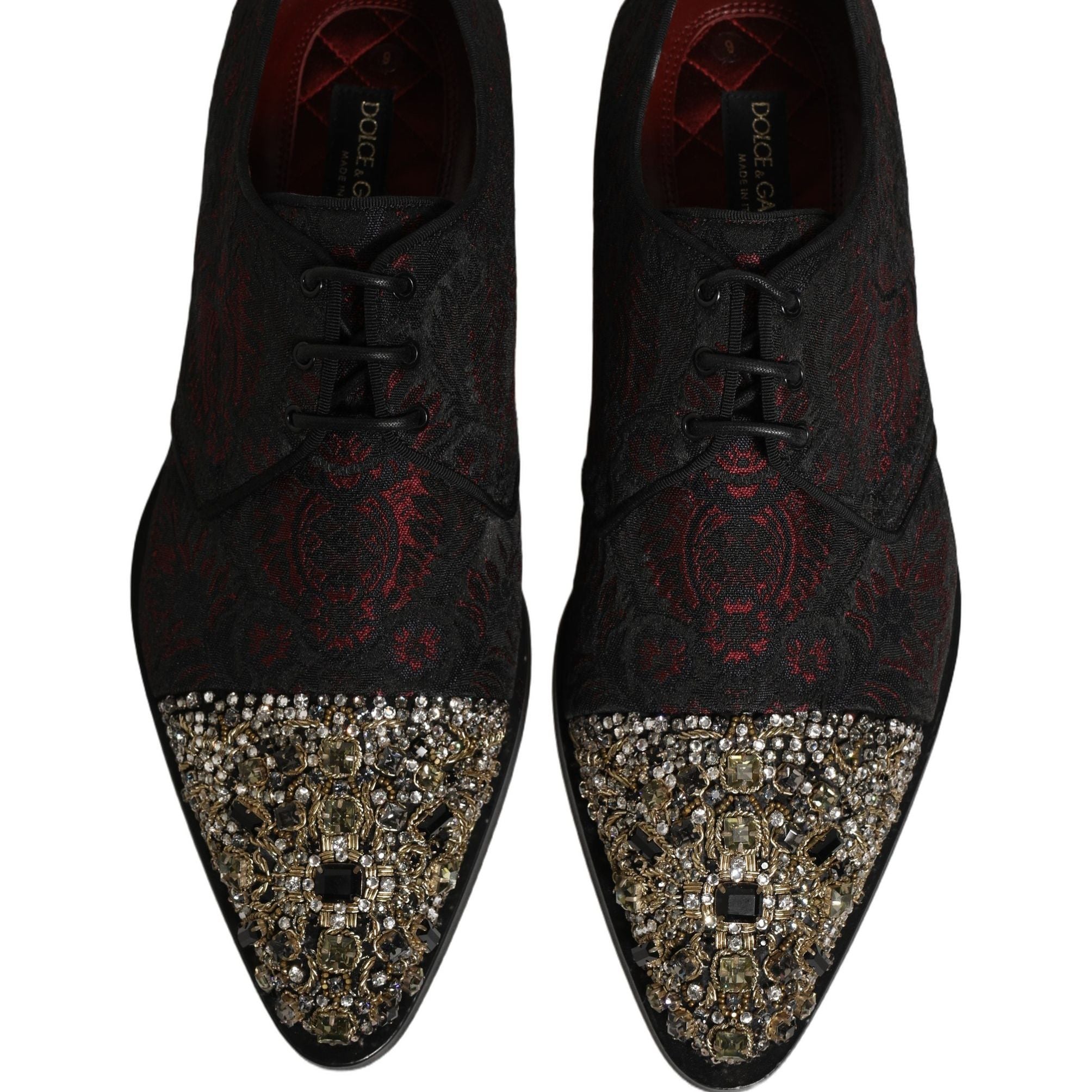Dolce & Gabbana Black Red Embellished Derby Dress Formal Shoes