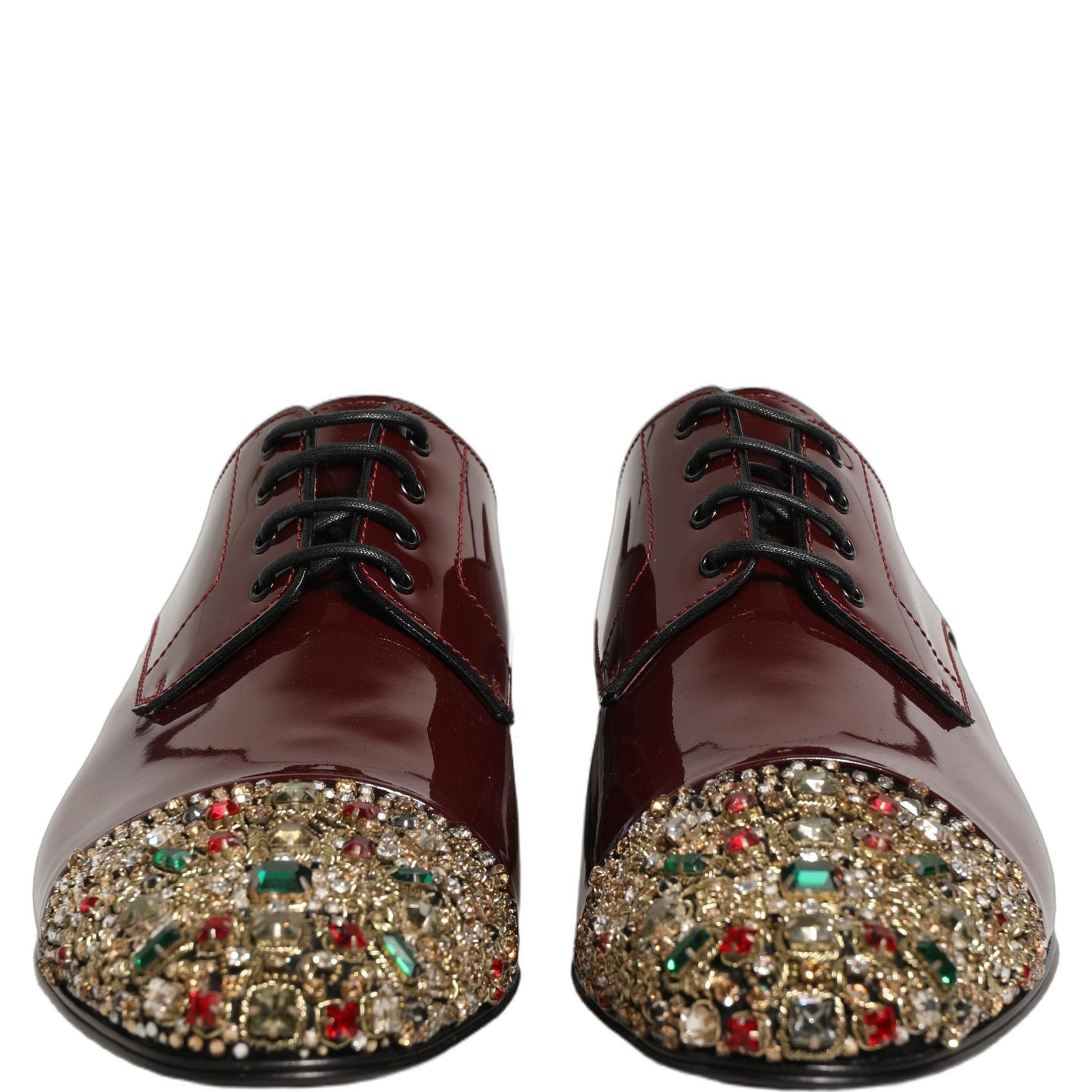 Dolce & Gabbana Maroon Embellished Derby Dress Formal Shoes