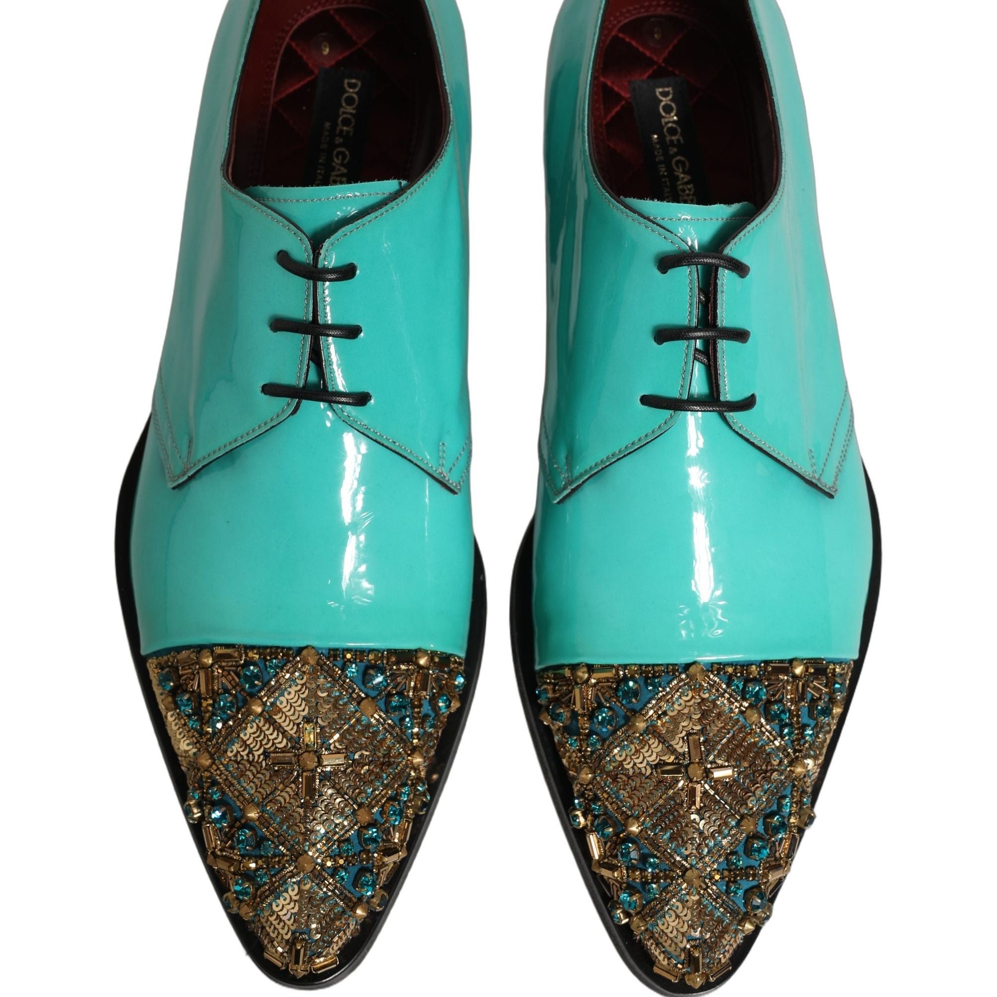 Dolce & Gabbana Aqua Blue Embellished Derby Dress Formal Shoes