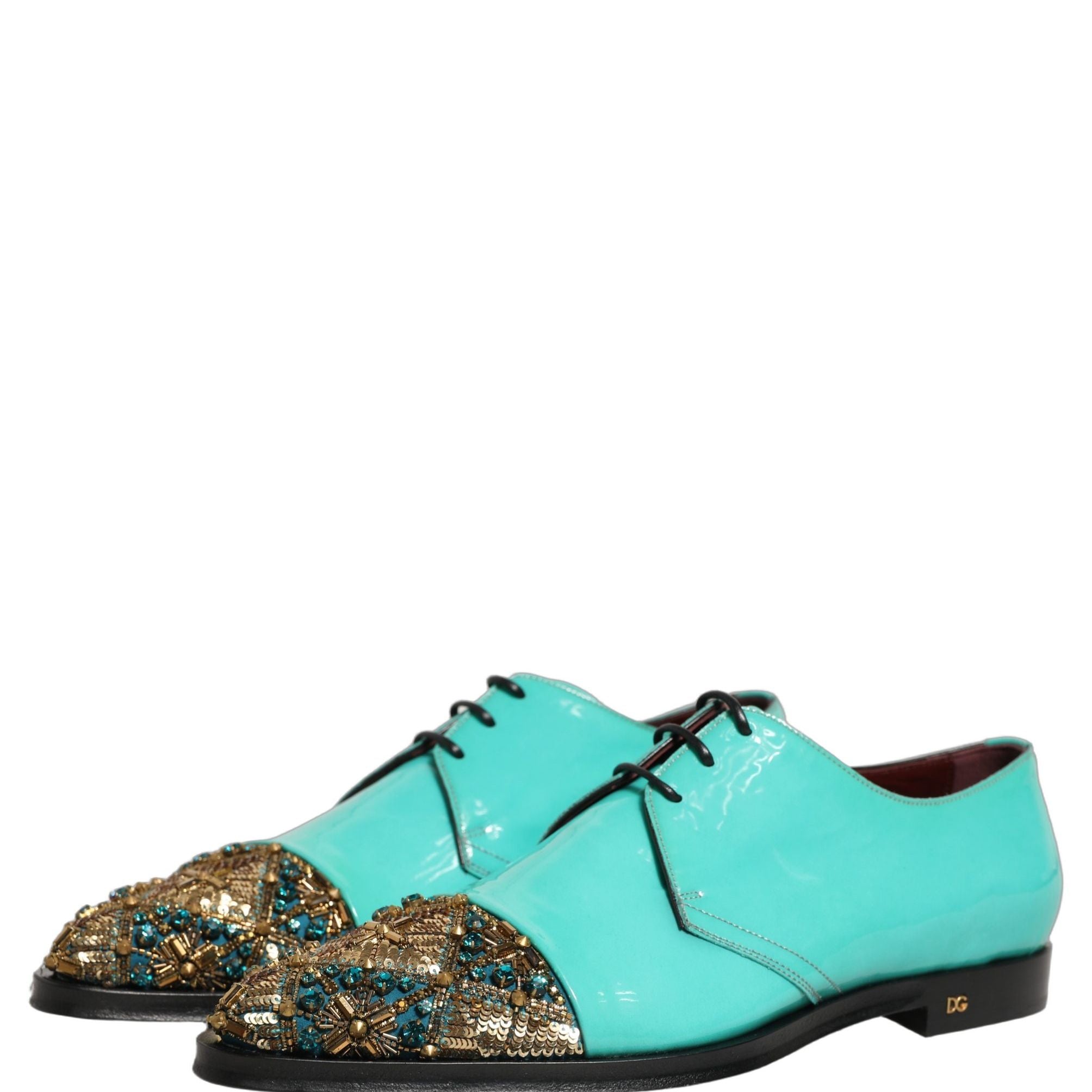 Dolce & Gabbana Aqua Blue Embellished Derby Dress Formal Shoes