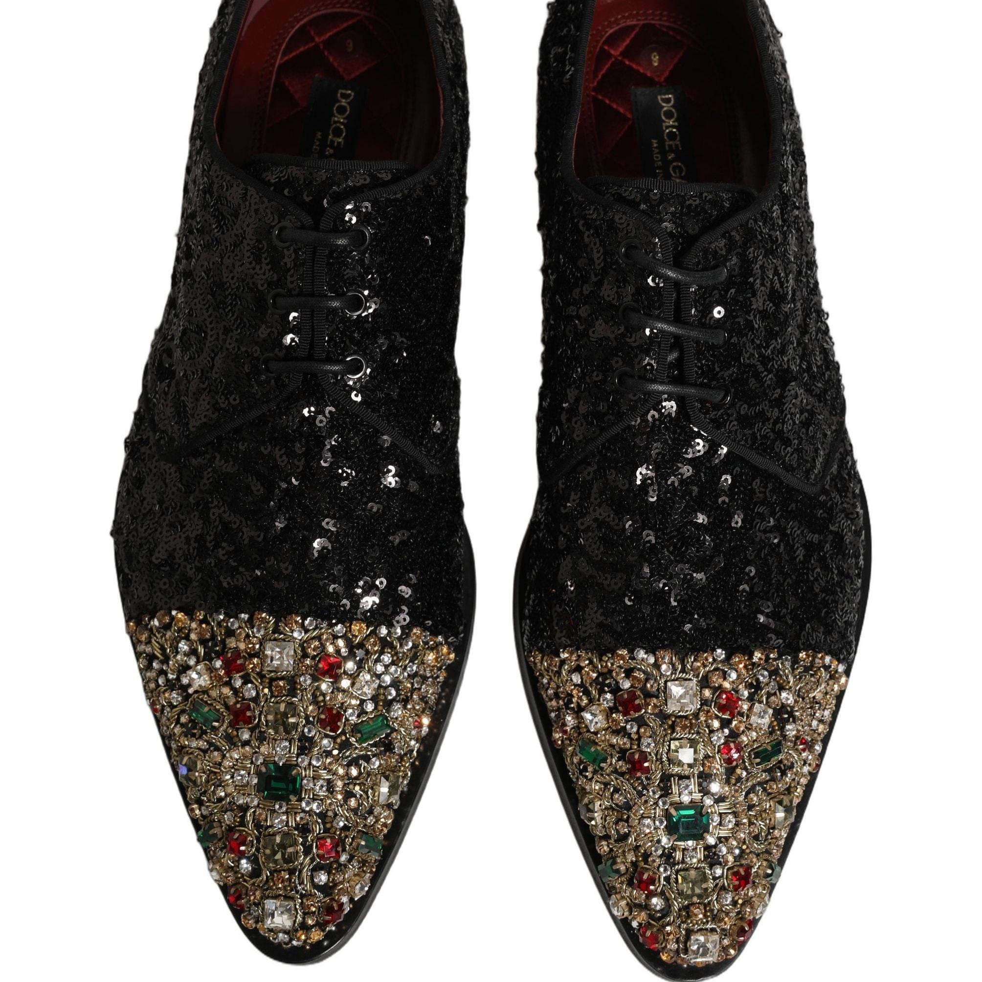 Dolce & Gabbana Black Sequin Embellished Men Derby Dress Shoes