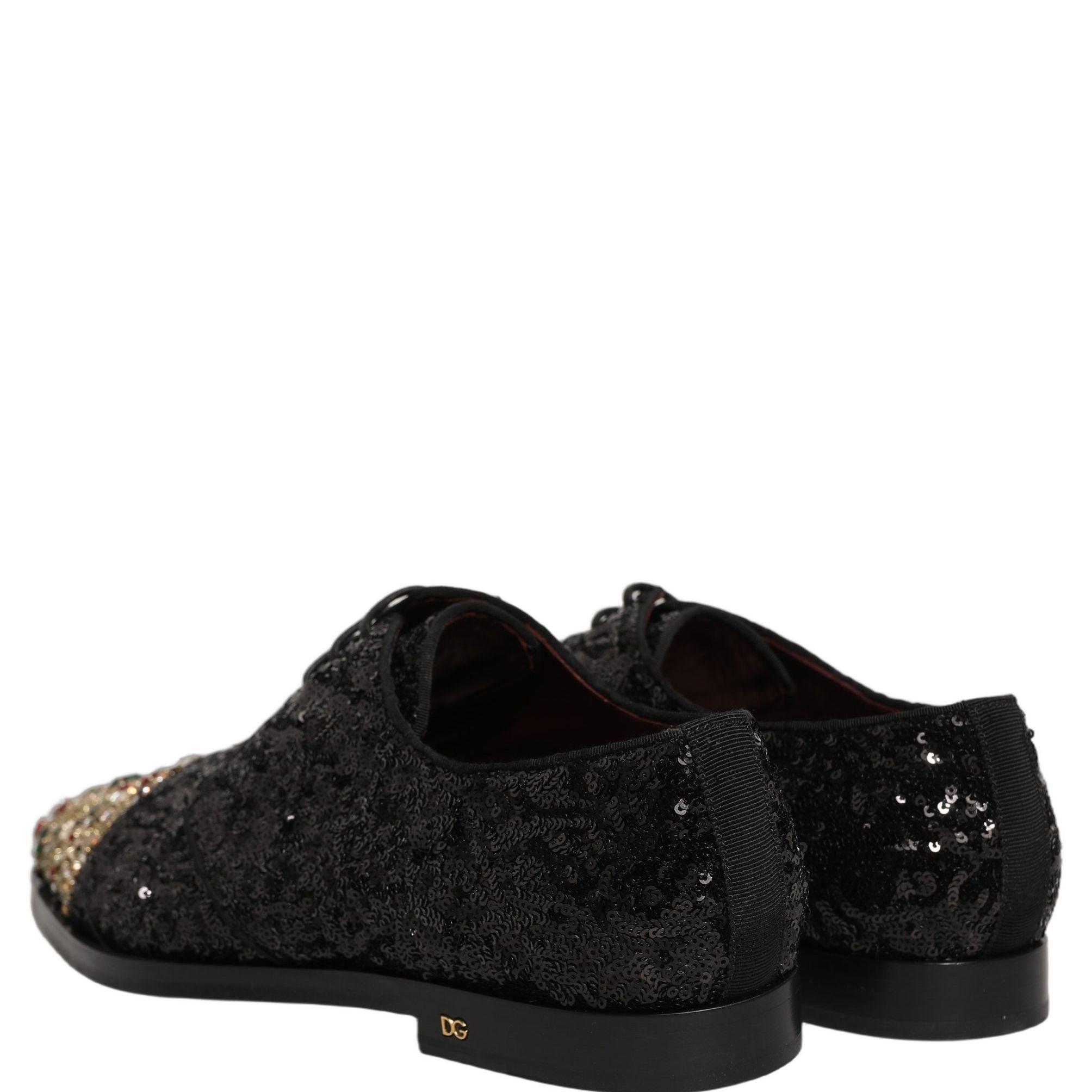 Dolce & Gabbana Black Sequin Embellished Men Derby Dress Shoes