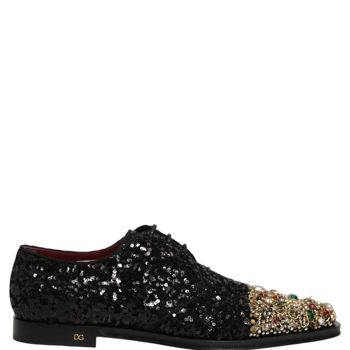 Dolce & Gabbana Black Sequin Embellished Men Derby Dress Shoes
