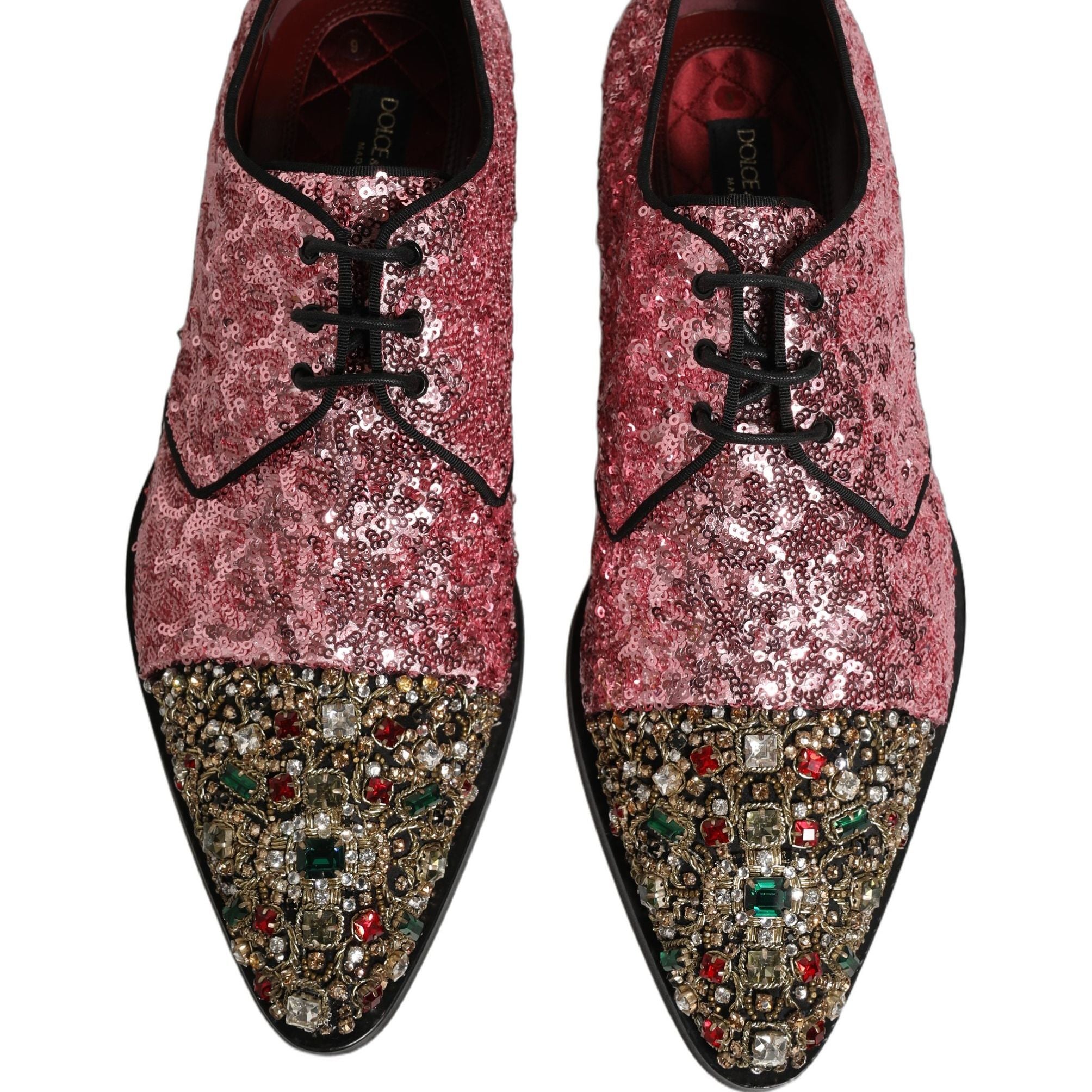 Dolce & Gabbana Pink Sequin Embellished Men Derby Dress Shoes