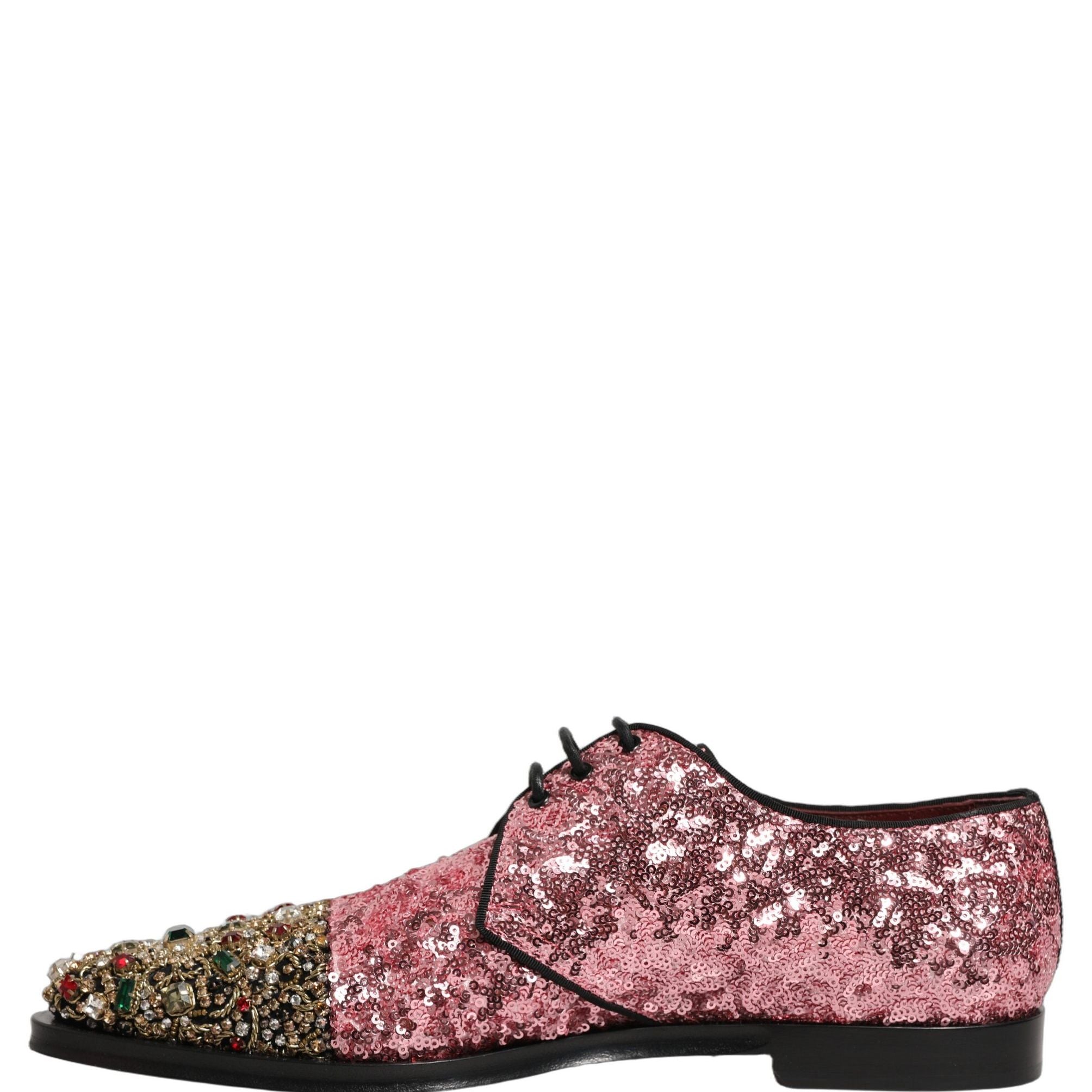 Dolce & Gabbana Pink Sequin Embellished Men Derby Dress Shoes