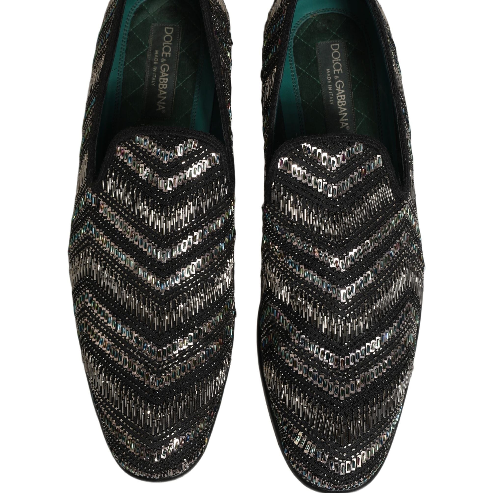 Dolce & Gabbana Black Silver Embellished Slip On Loafers Shoes