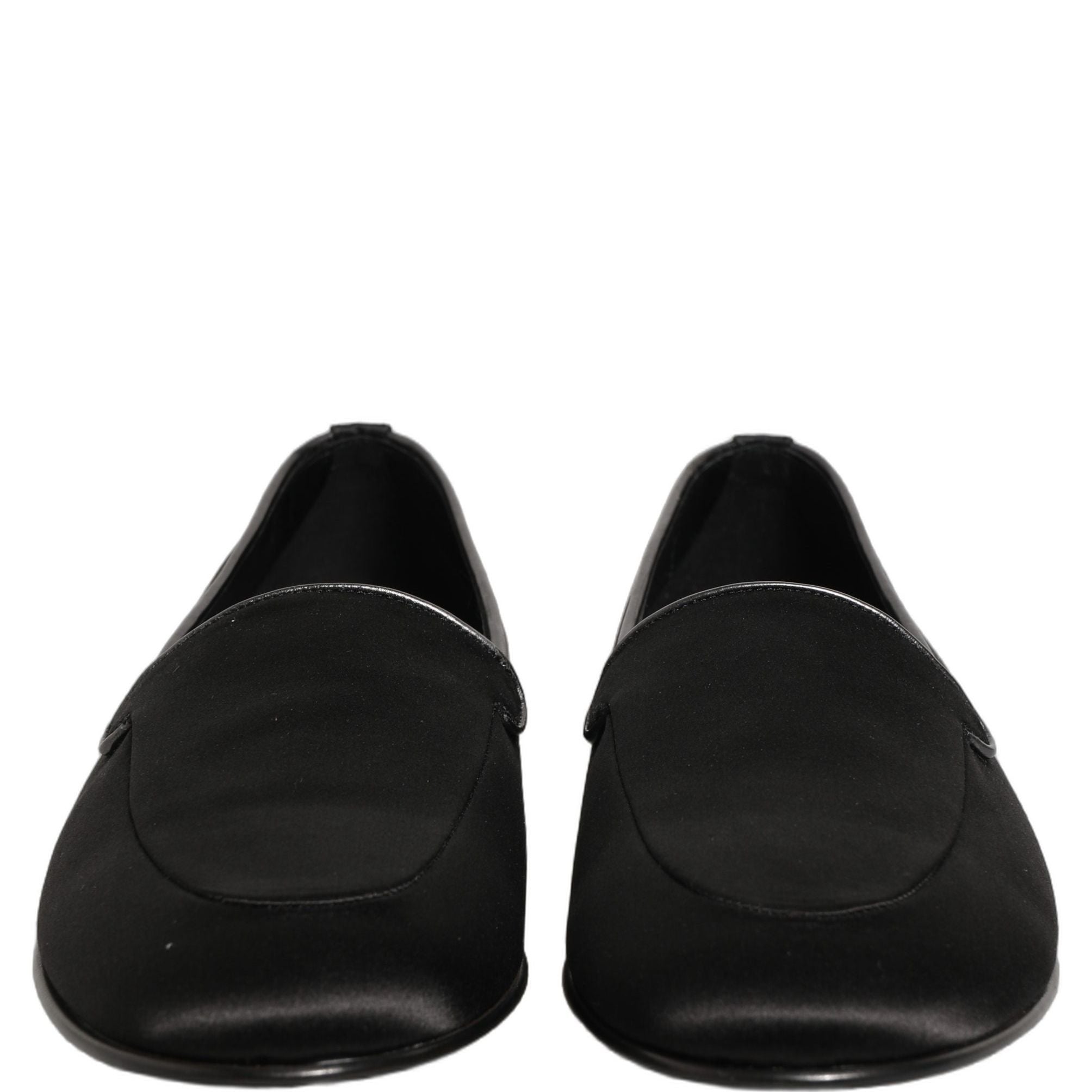 Dolce & Gabbana Black Satin Logo Slip On Flats Loafers Shoes