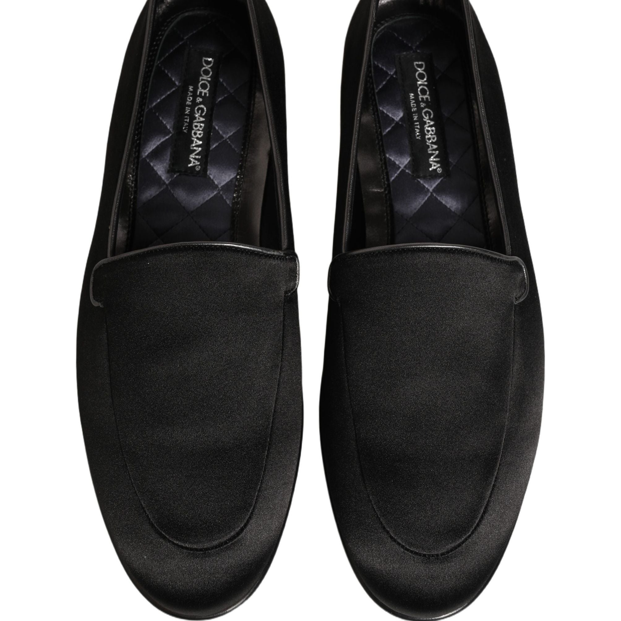 Dolce & Gabbana Black Satin Logo Slip On Flats Loafers Shoes