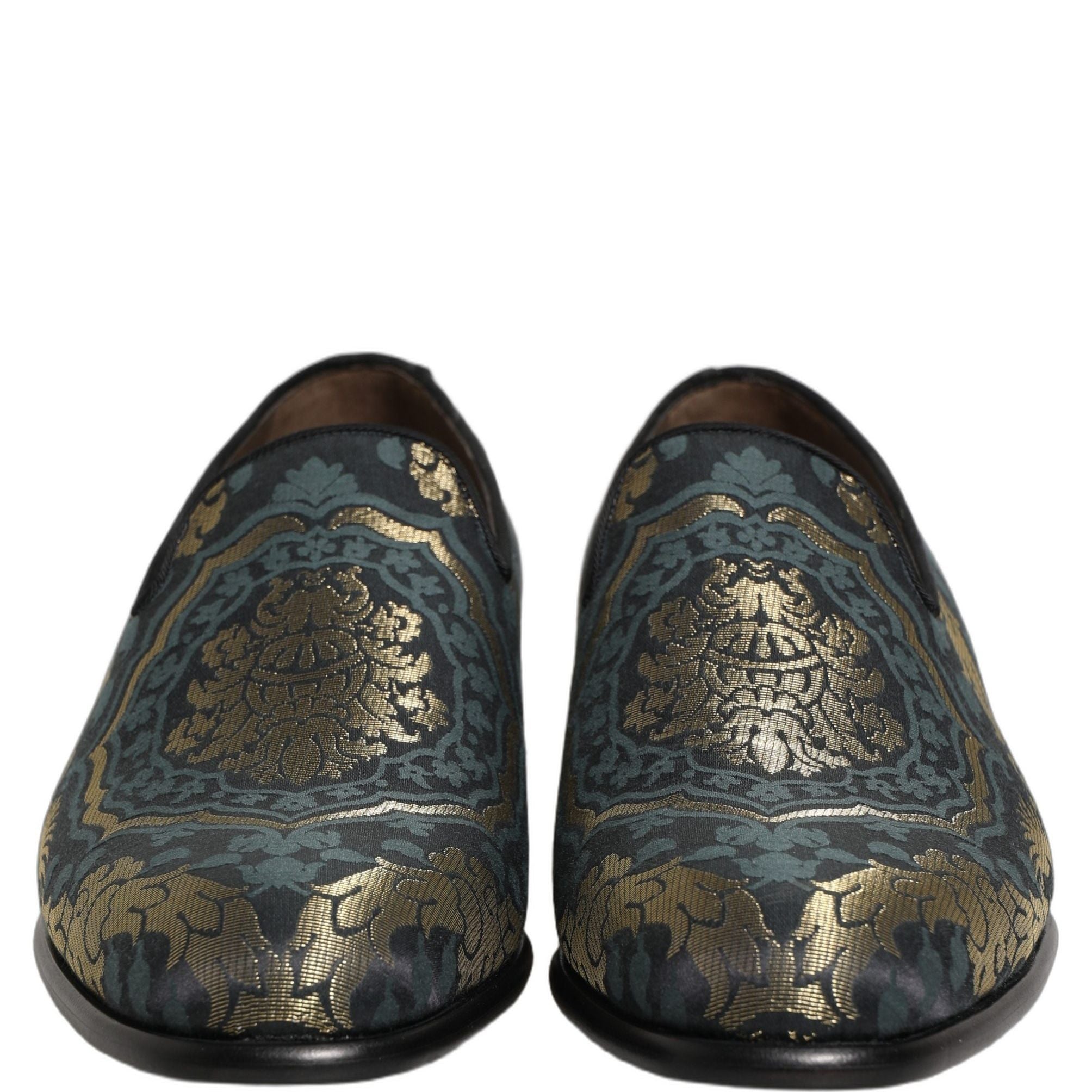Dolce & Gabbana Black Floral Brocade Slip On Loafers Shoes