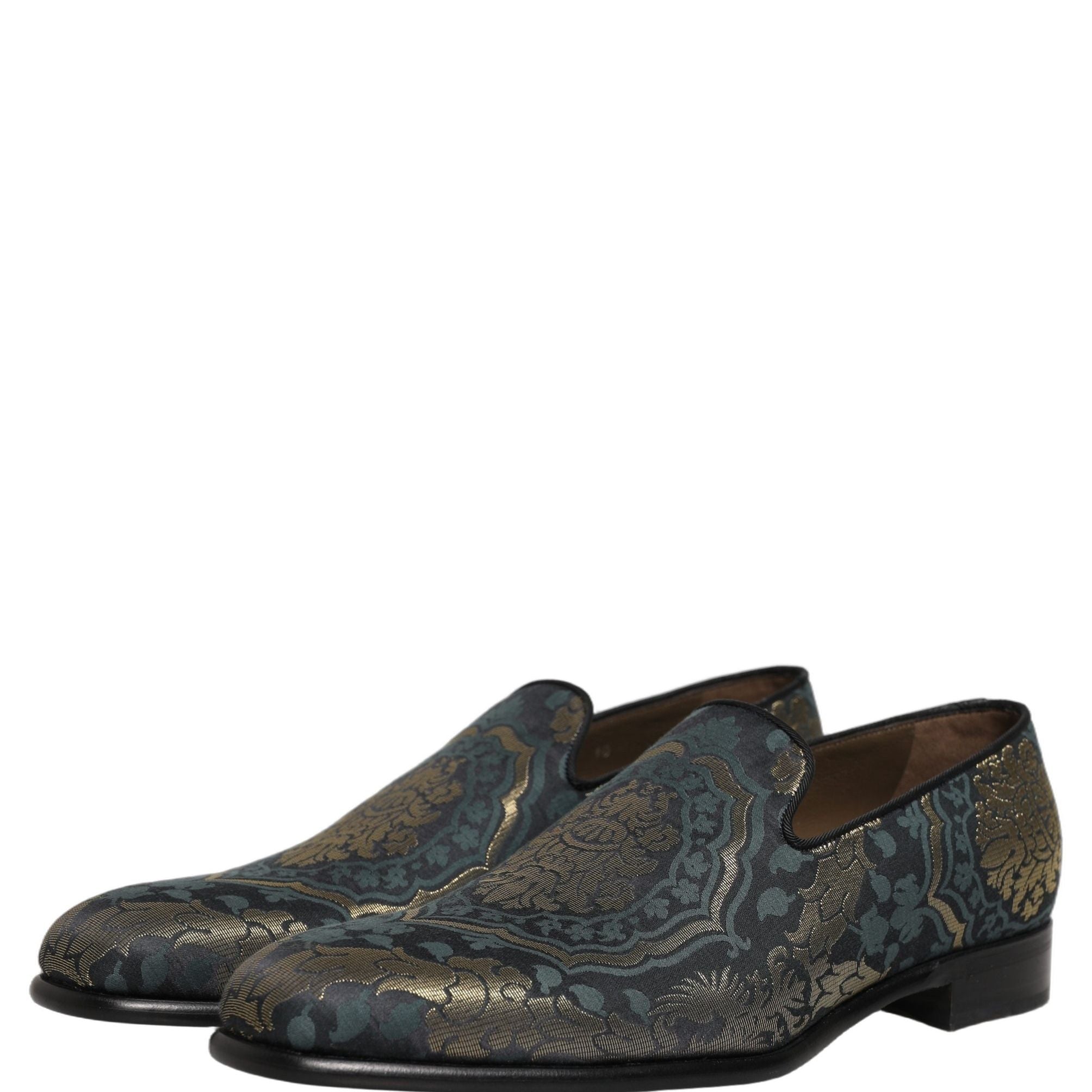 Dolce & Gabbana Black Floral Brocade Slip On Loafers Shoes