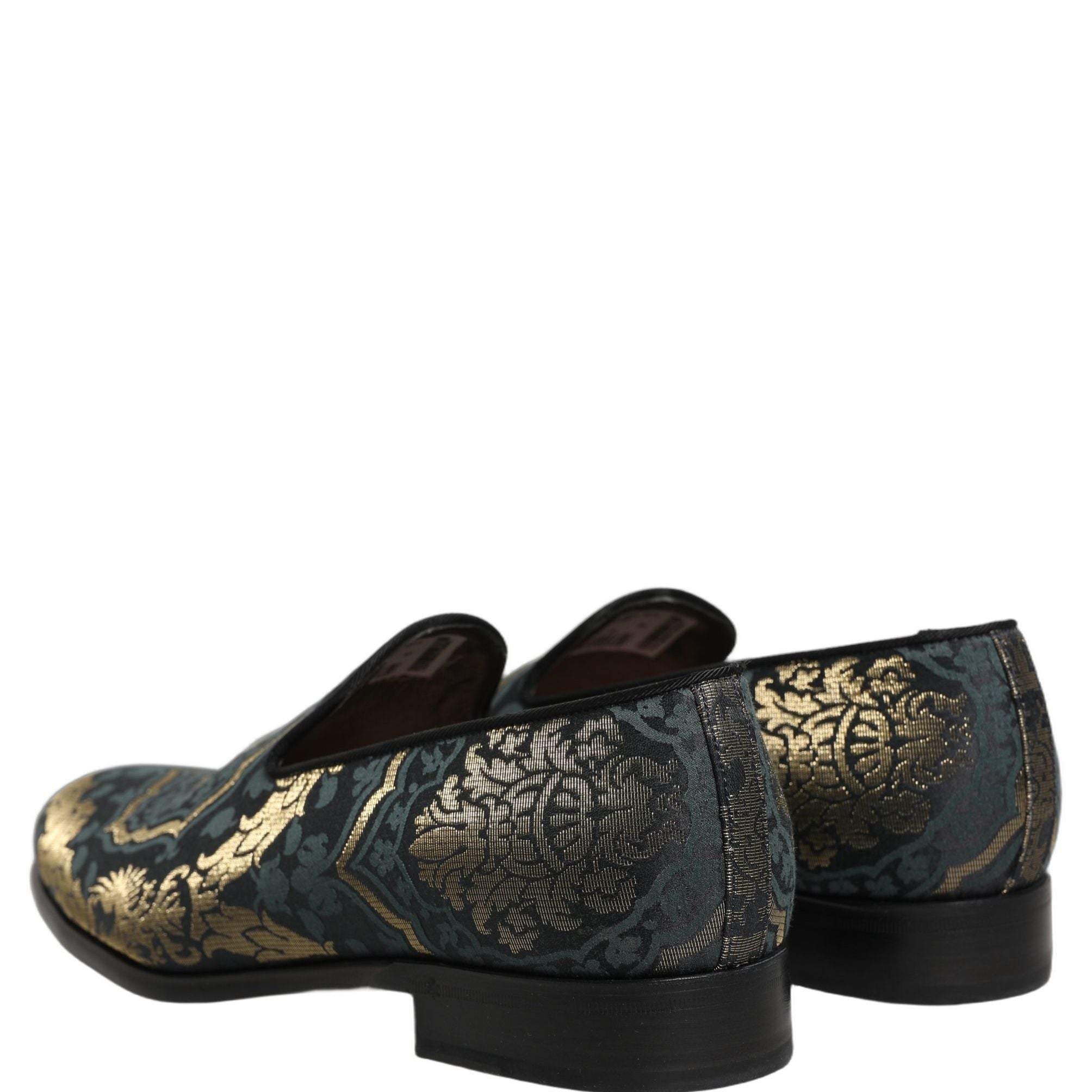 Dolce & Gabbana Black Floral Brocade Slip On Loafers Shoes
