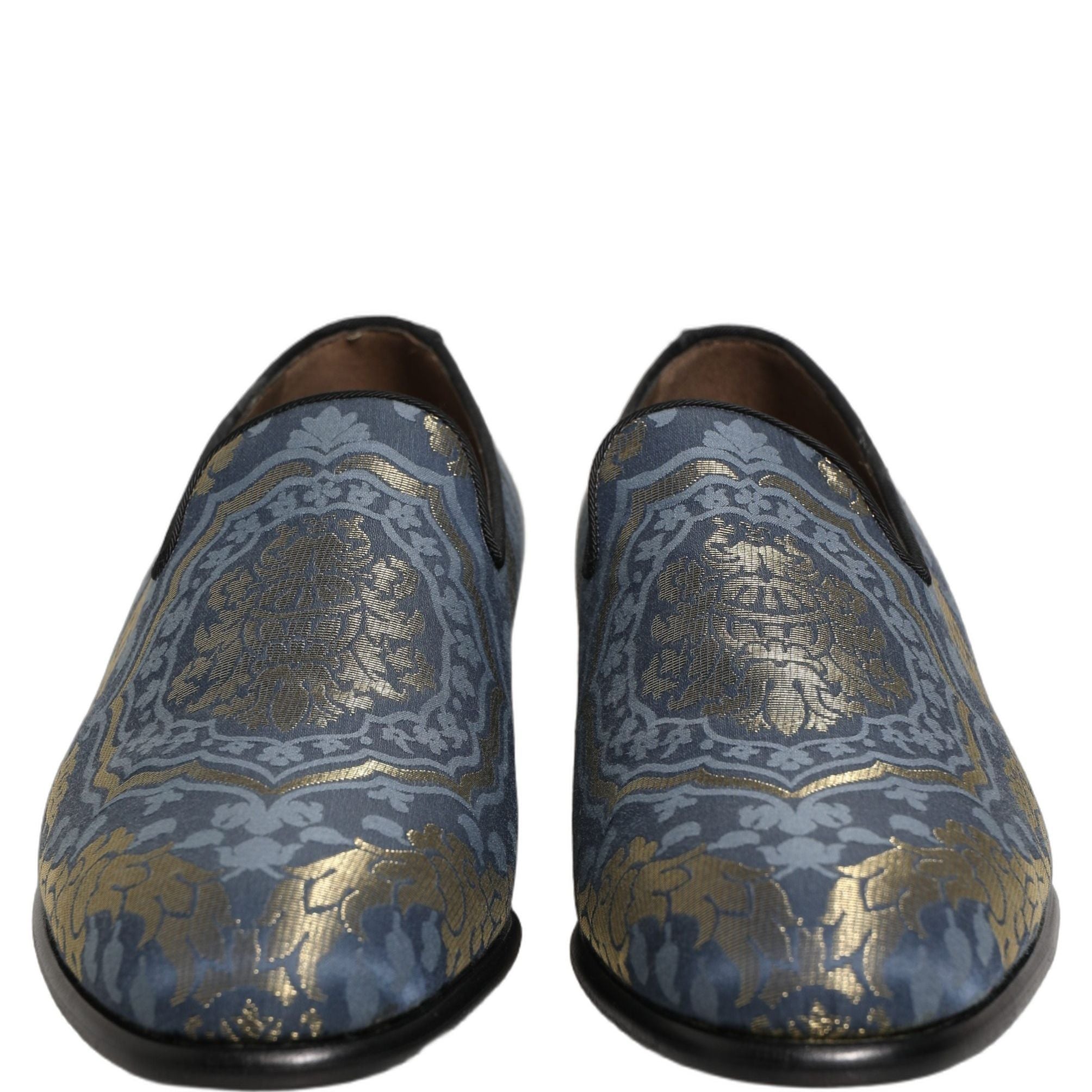 Dolce & Gabbana Blue Floral Brocade Slip On Loafers Shoes