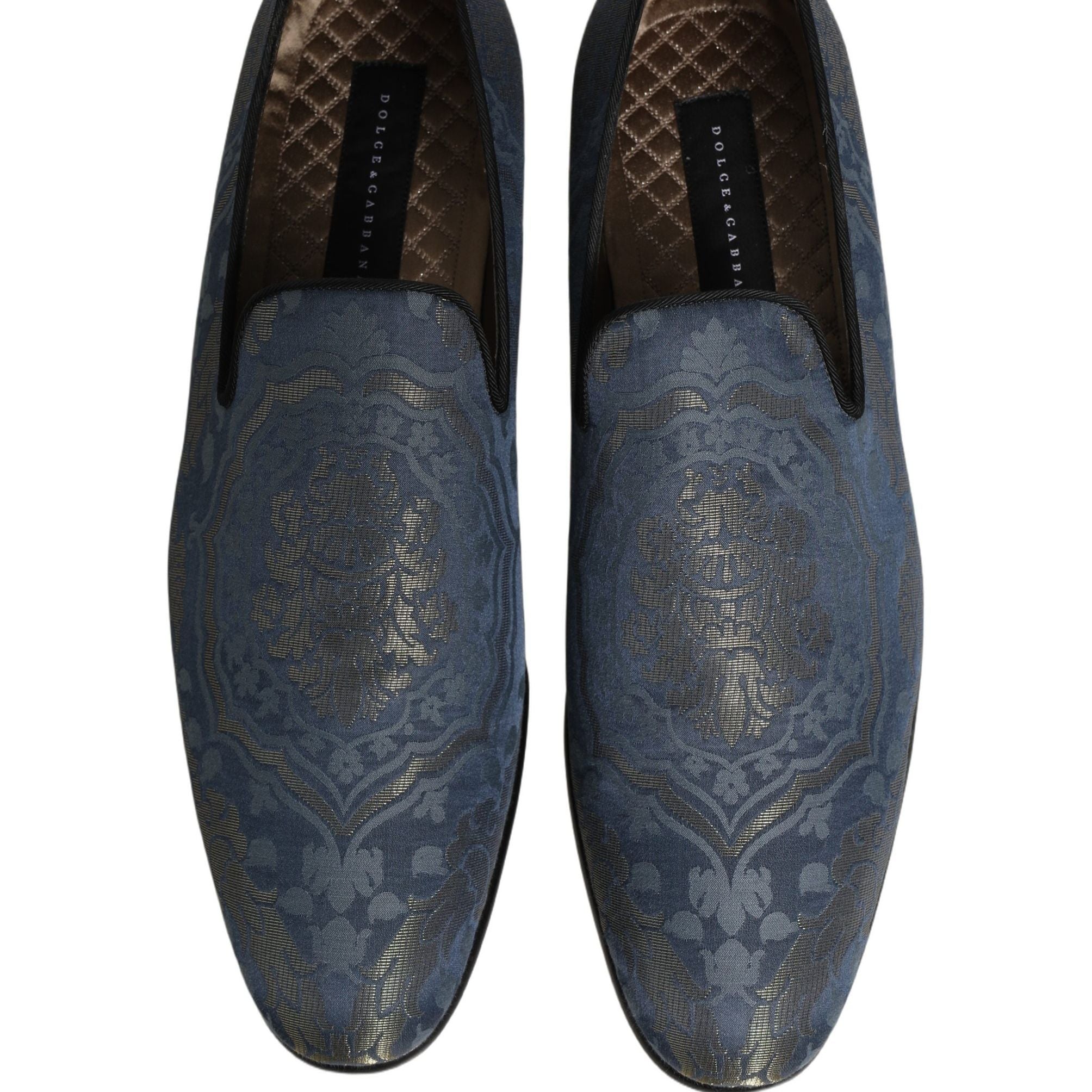 Dolce & Gabbana Blue Floral Brocade Slip On Loafers Shoes