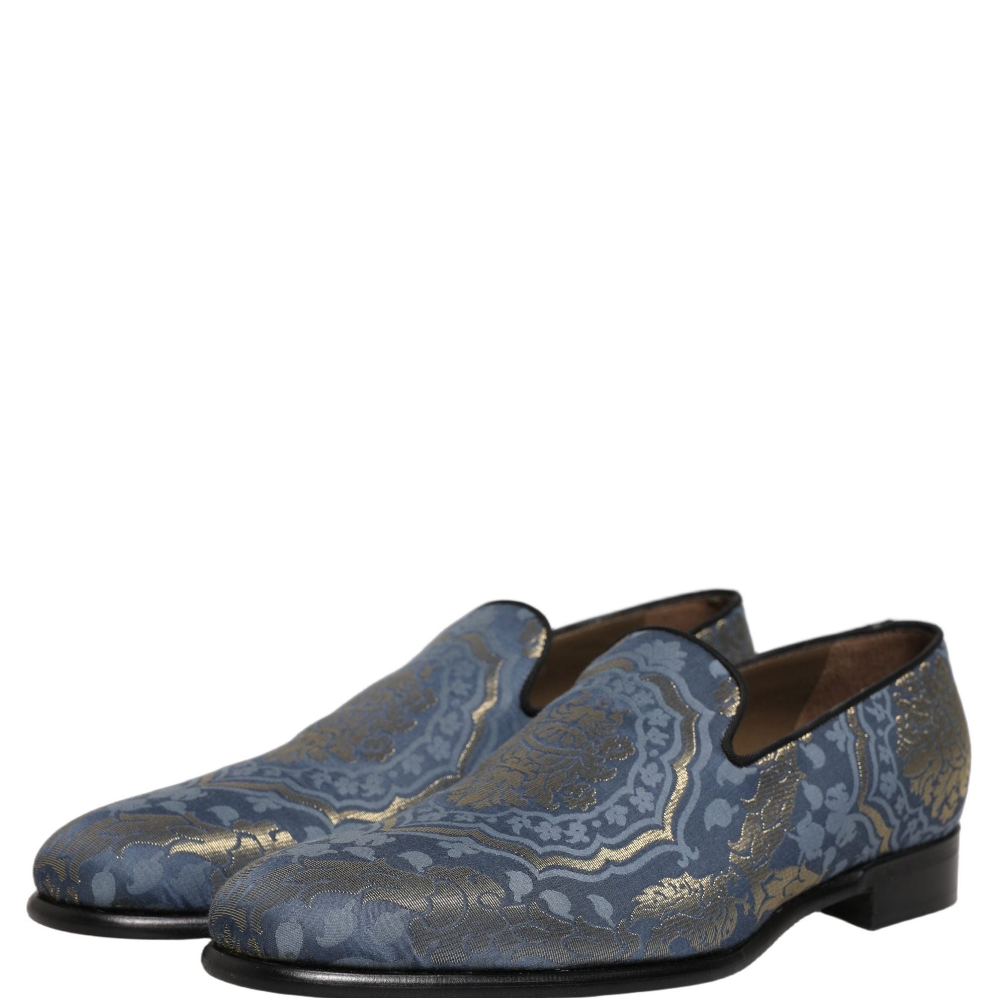 Dolce & Gabbana Blue Floral Brocade Slip On Loafers Shoes