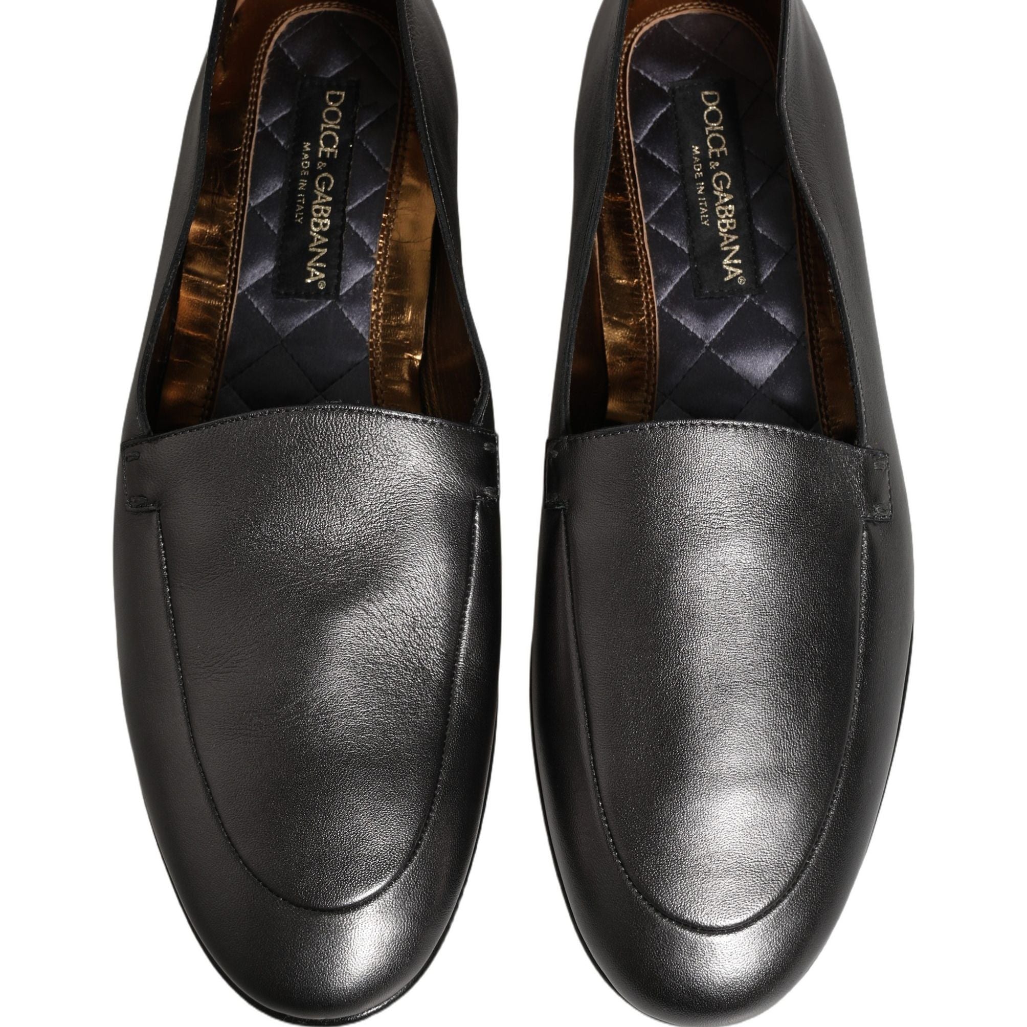 Dolce & Gabbana Silver Leather DG Logo Slip On Loafers Shoes