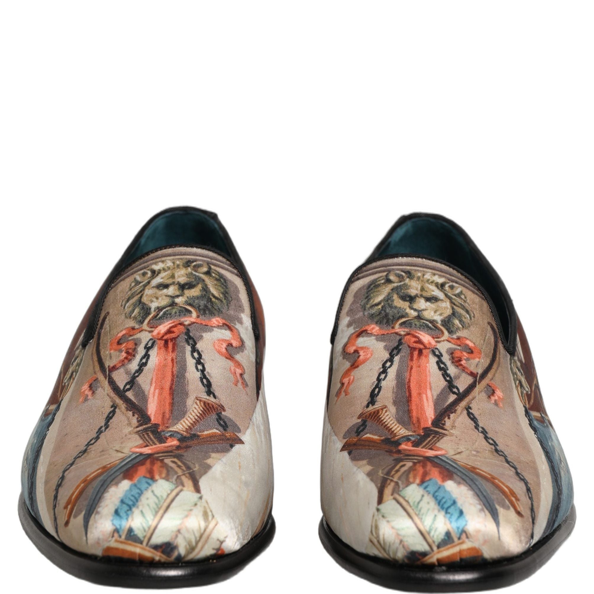 Dolce & Gabbana Multicolor Lion Print Slip On Loafers Shoes
